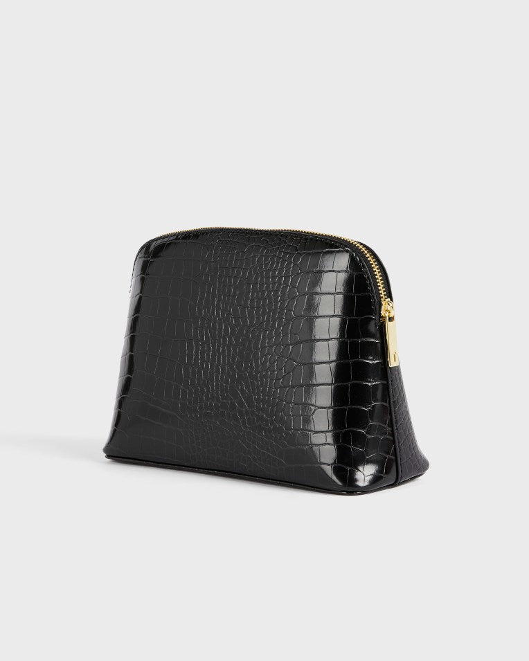 Crocala Croc Detail Debossed Makeup Bag Black