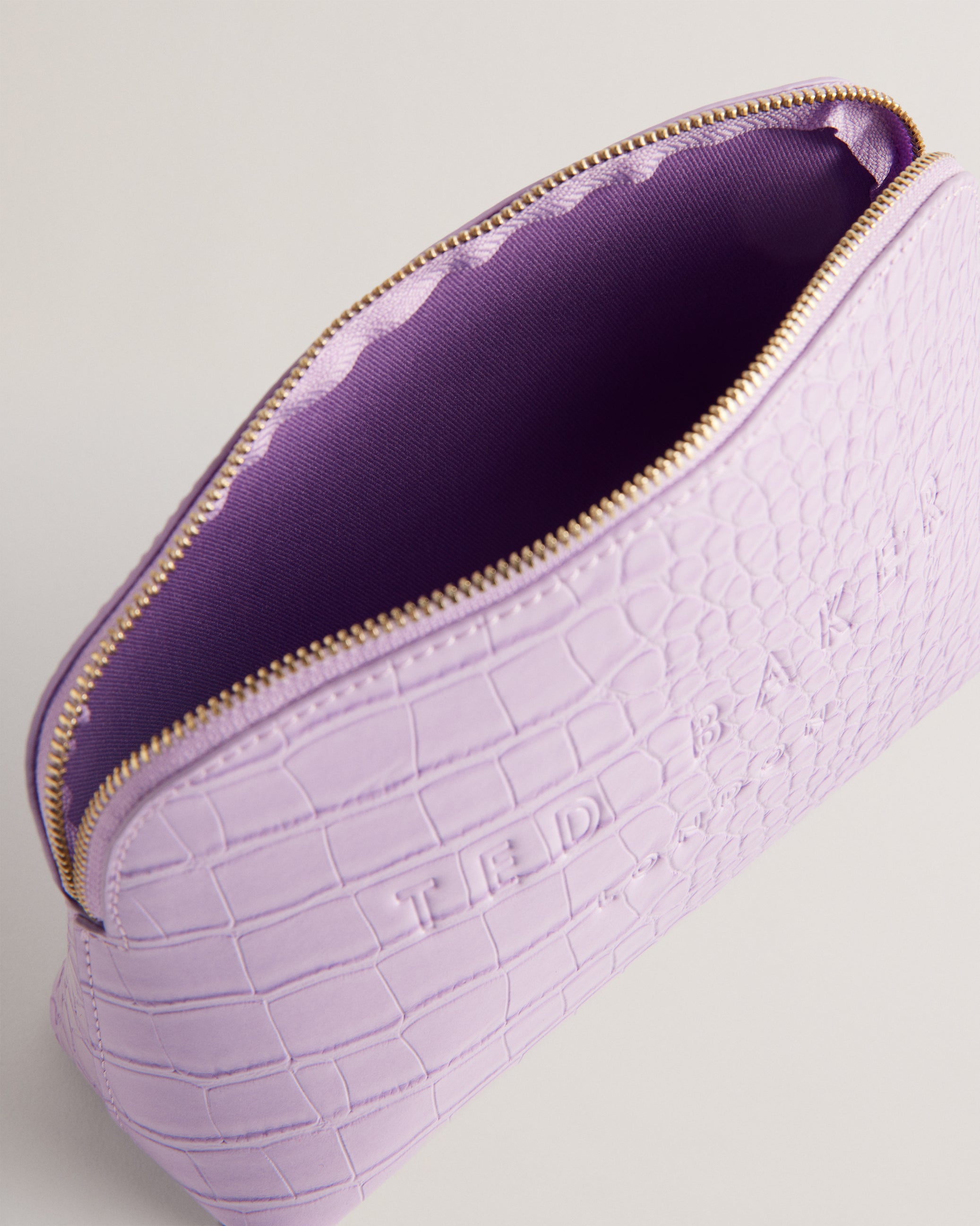 Crocala Croc Detail Debossed Makeup Bag Lilac