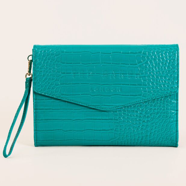 Crocey Croc Effect Envelope Clutch Bag Teal-Blue