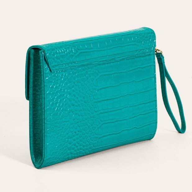 Crocey Croc Effect Envelope Clutch Bag Teal-Blue