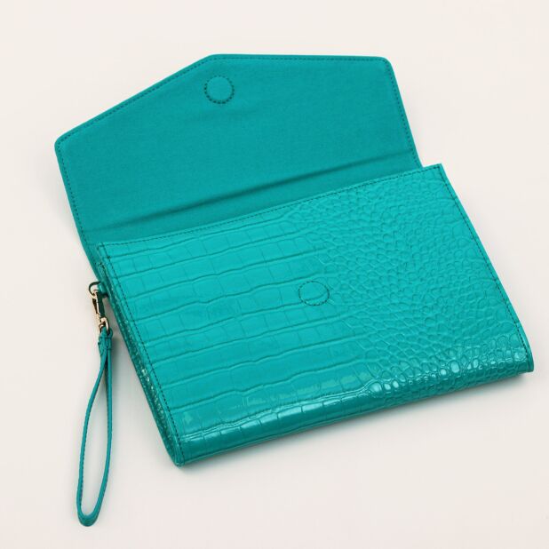 Crocey Croc Effect Envelope Clutch Bag Teal-Blue