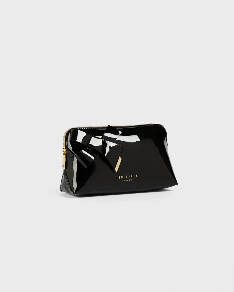 Nicolai Glossy Bow Embellished Makeup Bag Black