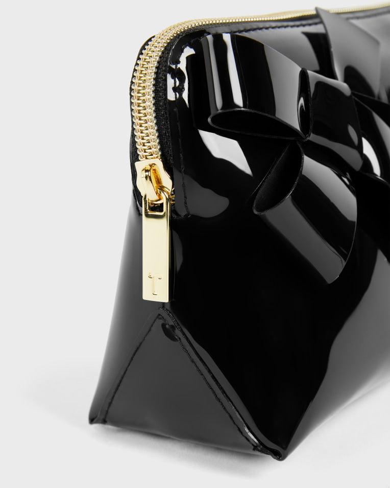 Nicolai Glossy Bow Embellished Makeup Bag Black