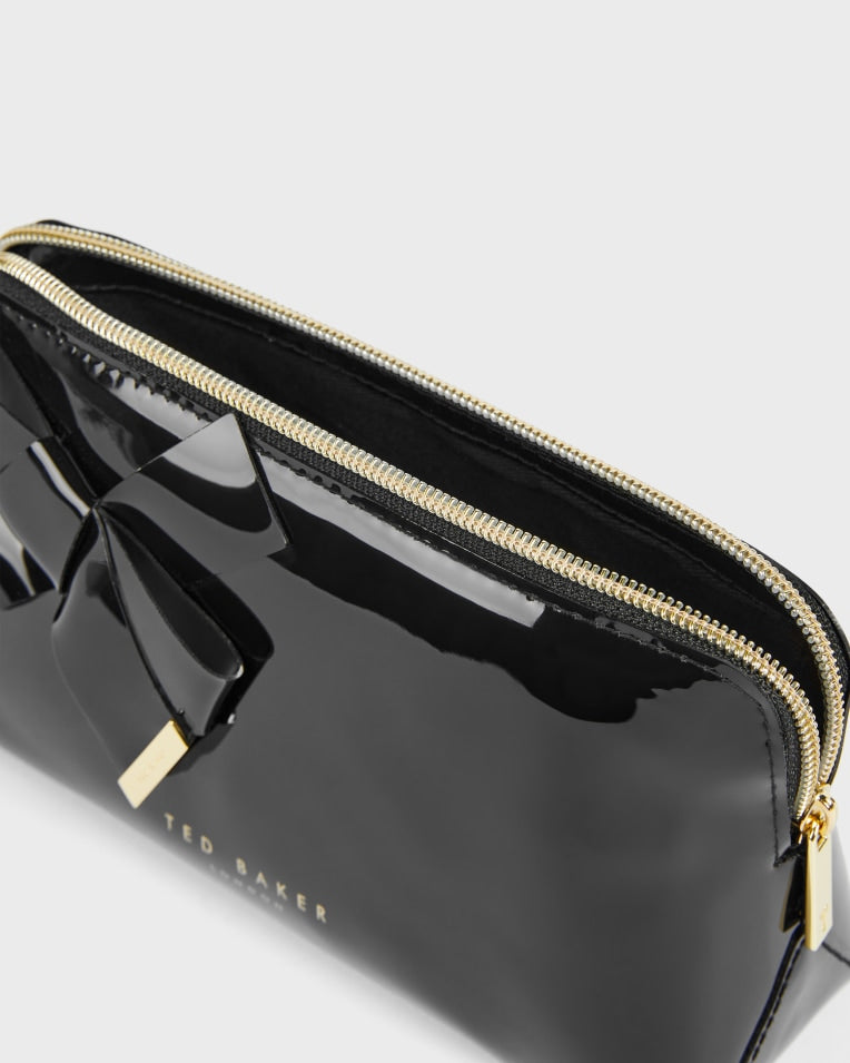Nicolai Glossy Bow Embellished Makeup Bag Black
