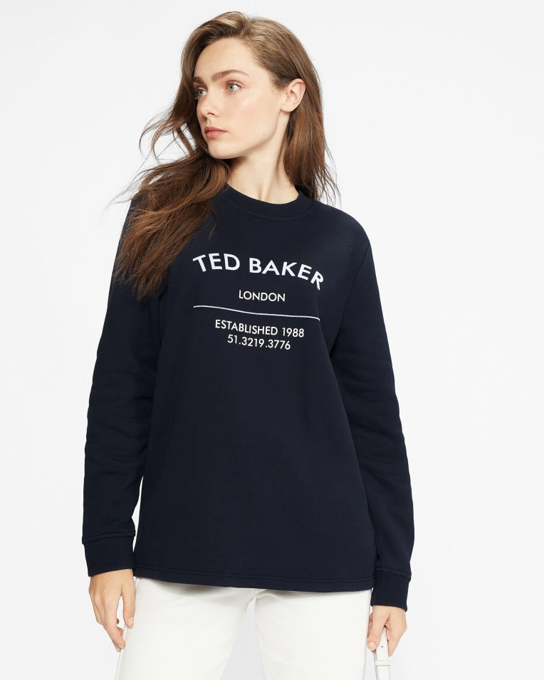 Maaxii Ted Baker Slogan Boyfriend Fit Sweat Navy