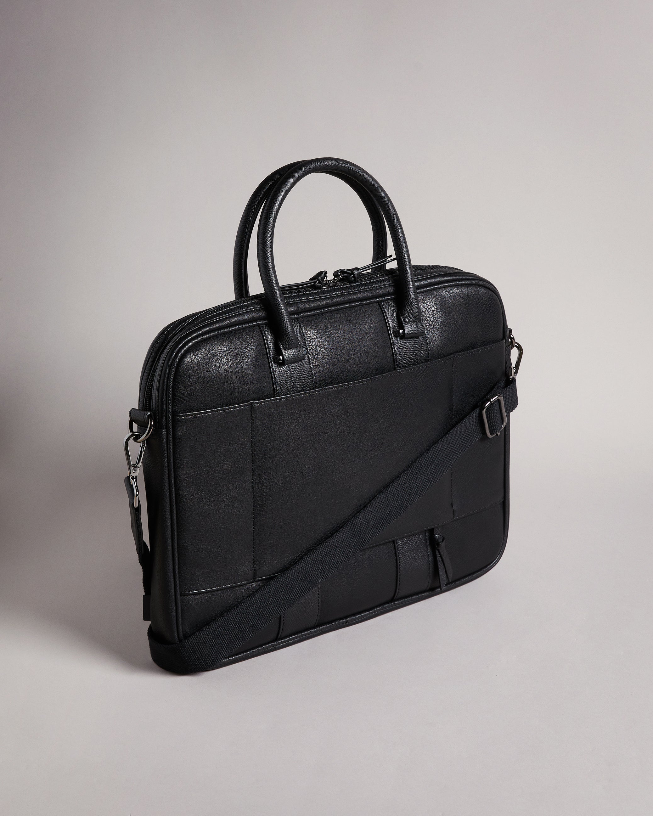 Nevver Striped Pu Document Bag Black