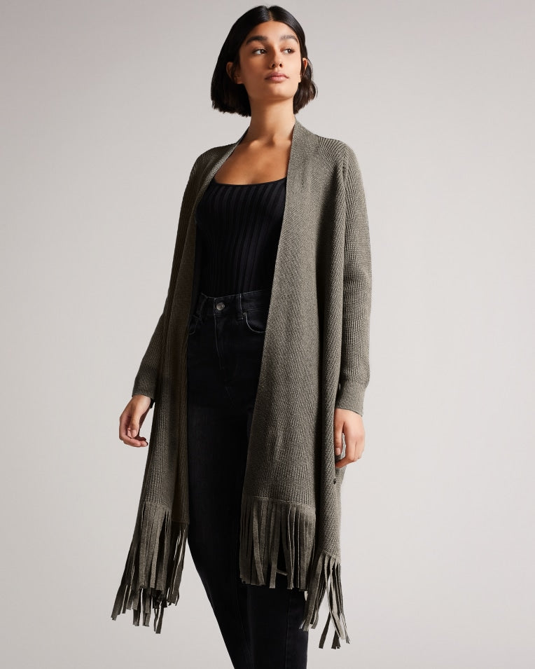 Fllorie Oversized Fringed Cardi Mid-Grey