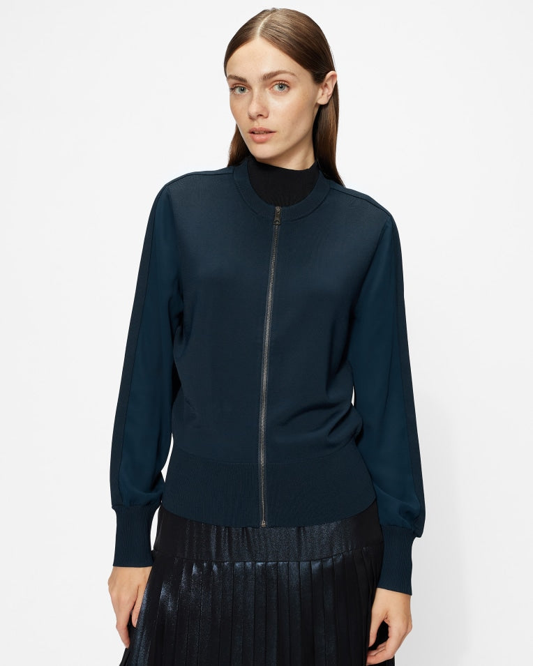 Imma Printed Woven Back Cardigan Dk-Navy