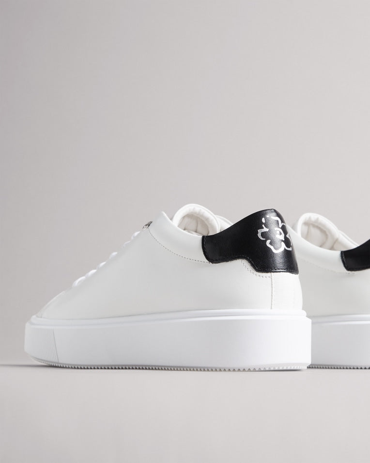 Lornea Magnolia Flower Platform Trainers Shoes White-Blk
