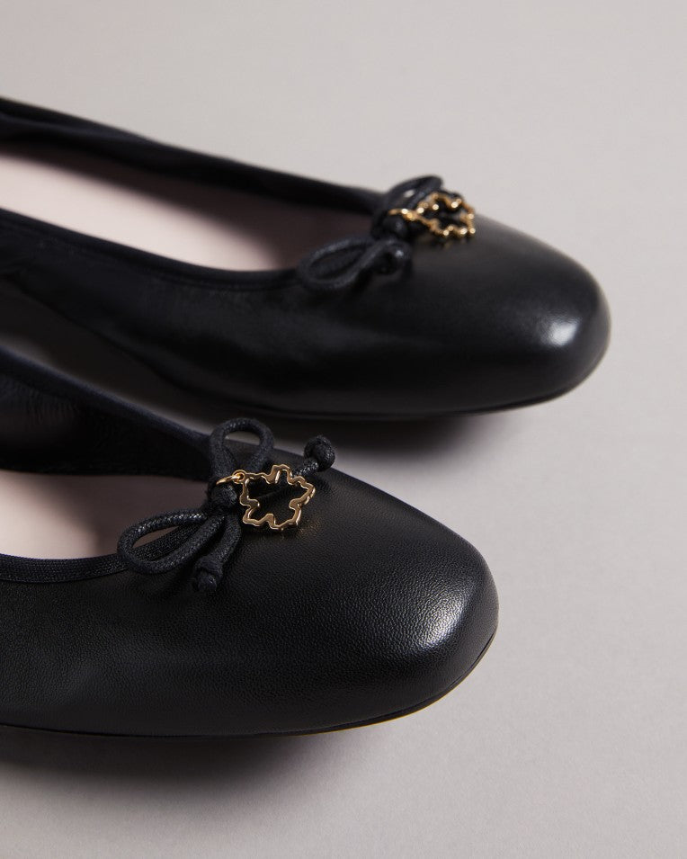 Baylay Leather Bow Ballet Pumps Shoes Black