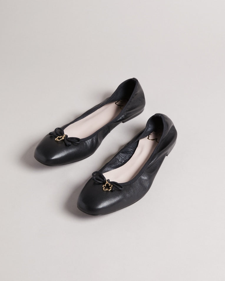 Baylay Leather Bow Ballet Pumps Shoes Black