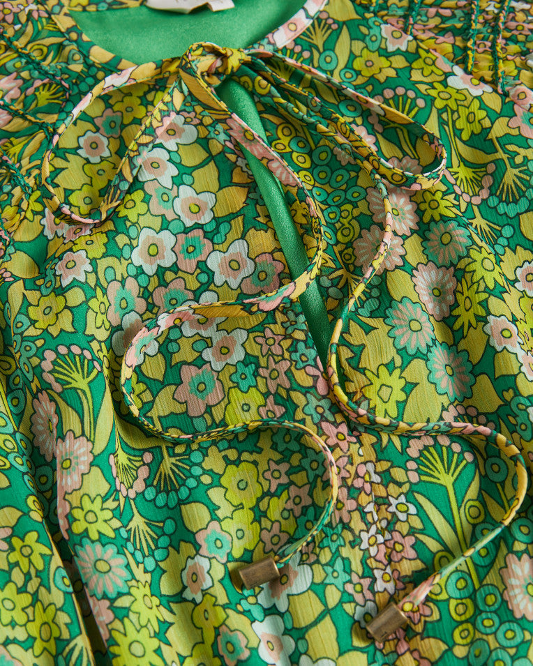 Ursille Asymmetric Smocking Midi Dress With Neck Mid Green