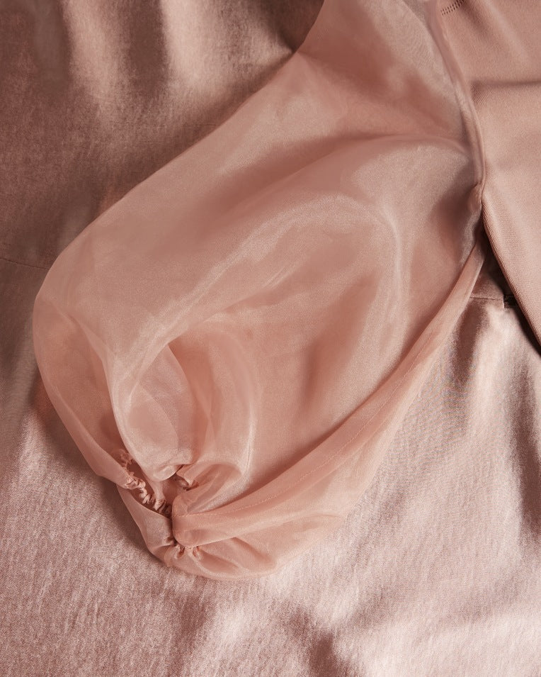 Lharra Knit Satin And Organza Midi Dress Dusky Pink