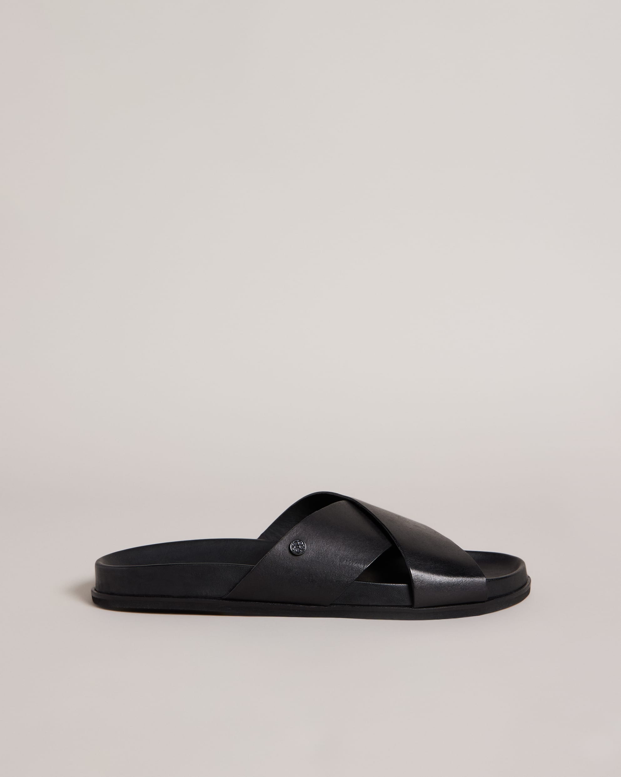 Oscarr Leather Strap Sandals Shoes Black