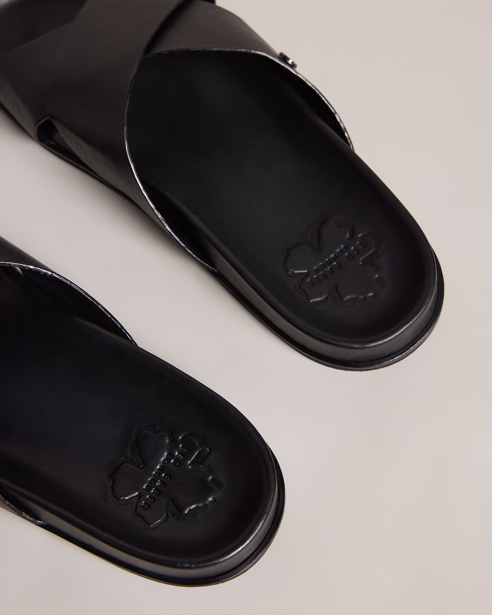 Oscarr Leather Strap Sandals Shoes Black