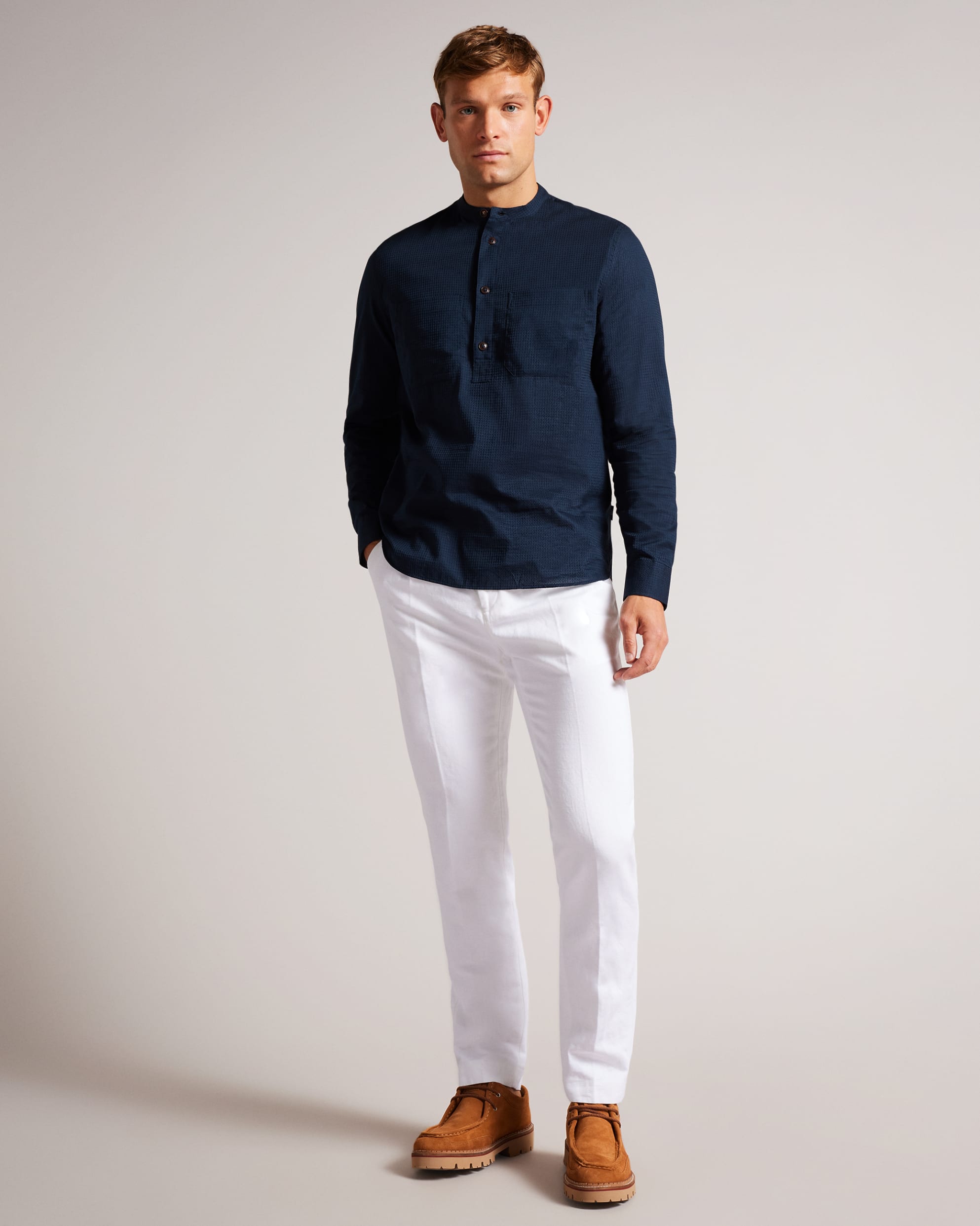 Elga Ls Grandad Shirt Navy