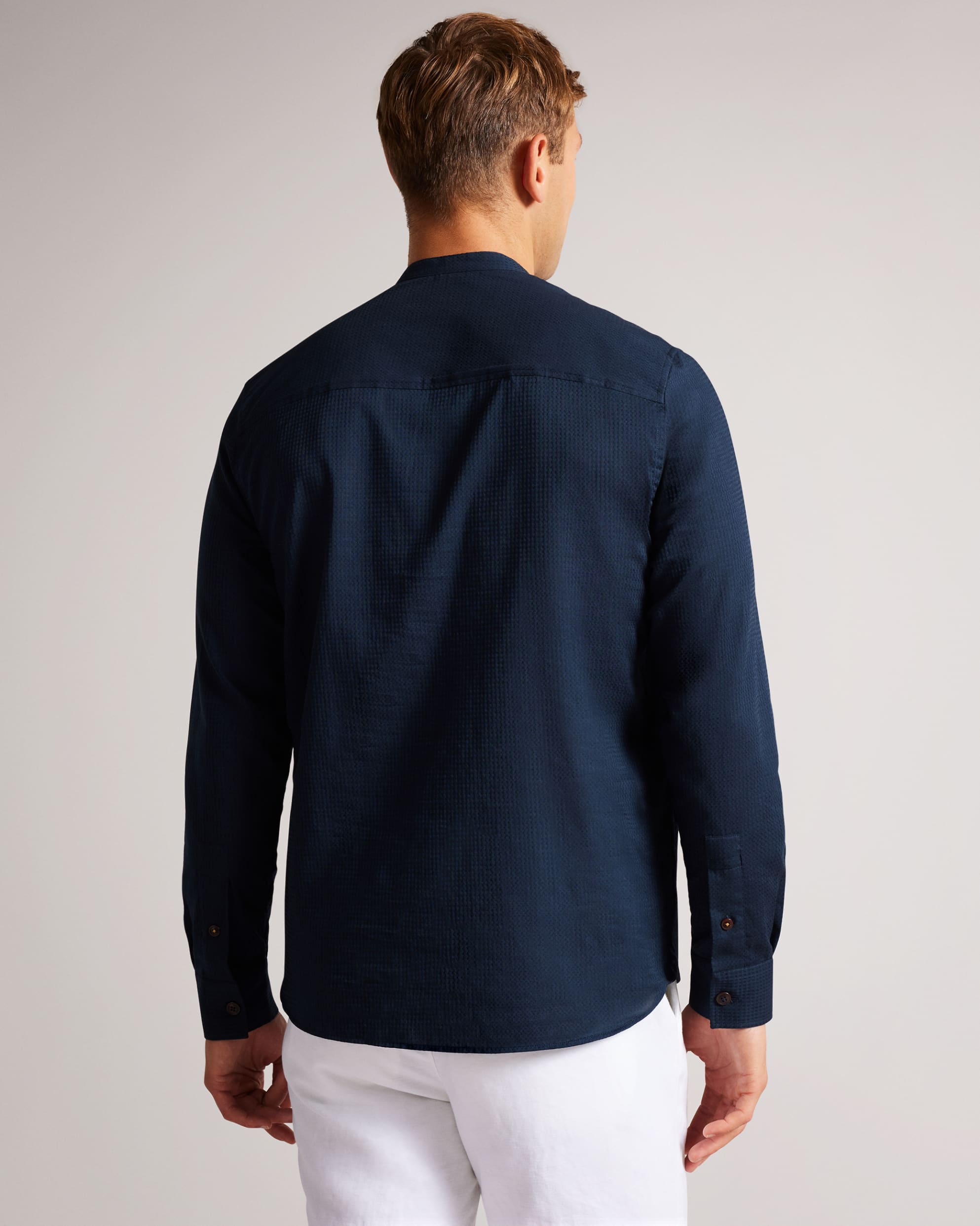 Elga Ls Grandad Shirt Navy