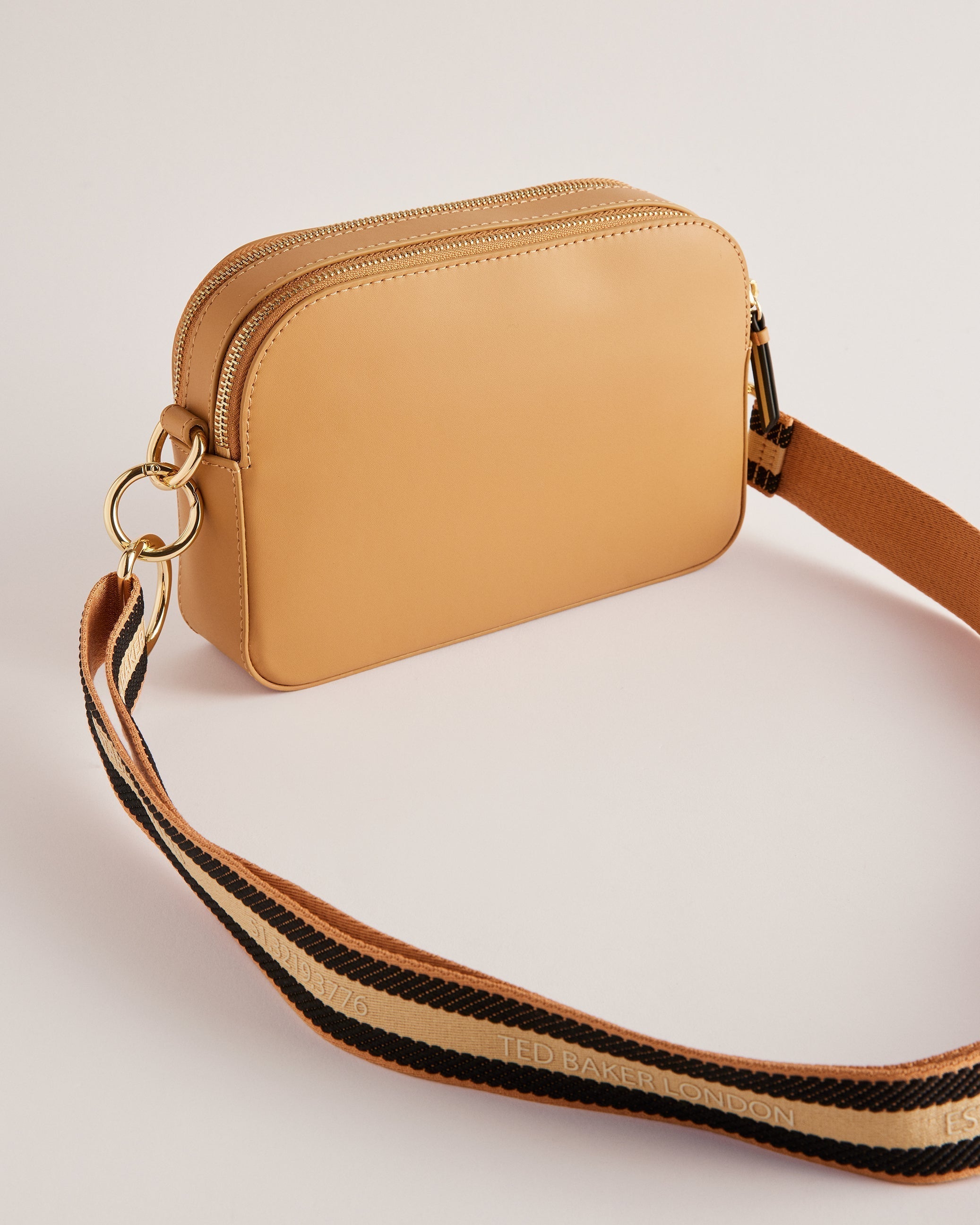 Darcelo Branded Webbing Leather Camera Taupe