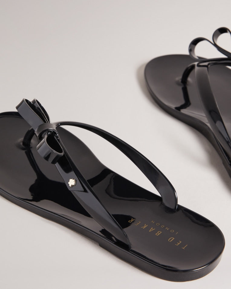 Jassey Bow Flip Flops Shoes Black