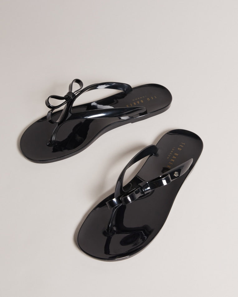 Jassey Bow Flip Flops Shoes Black