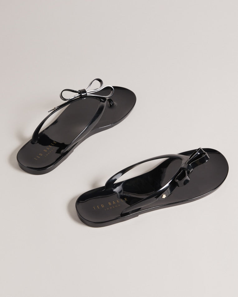 Jassey Bow Flip Flops Shoes Black