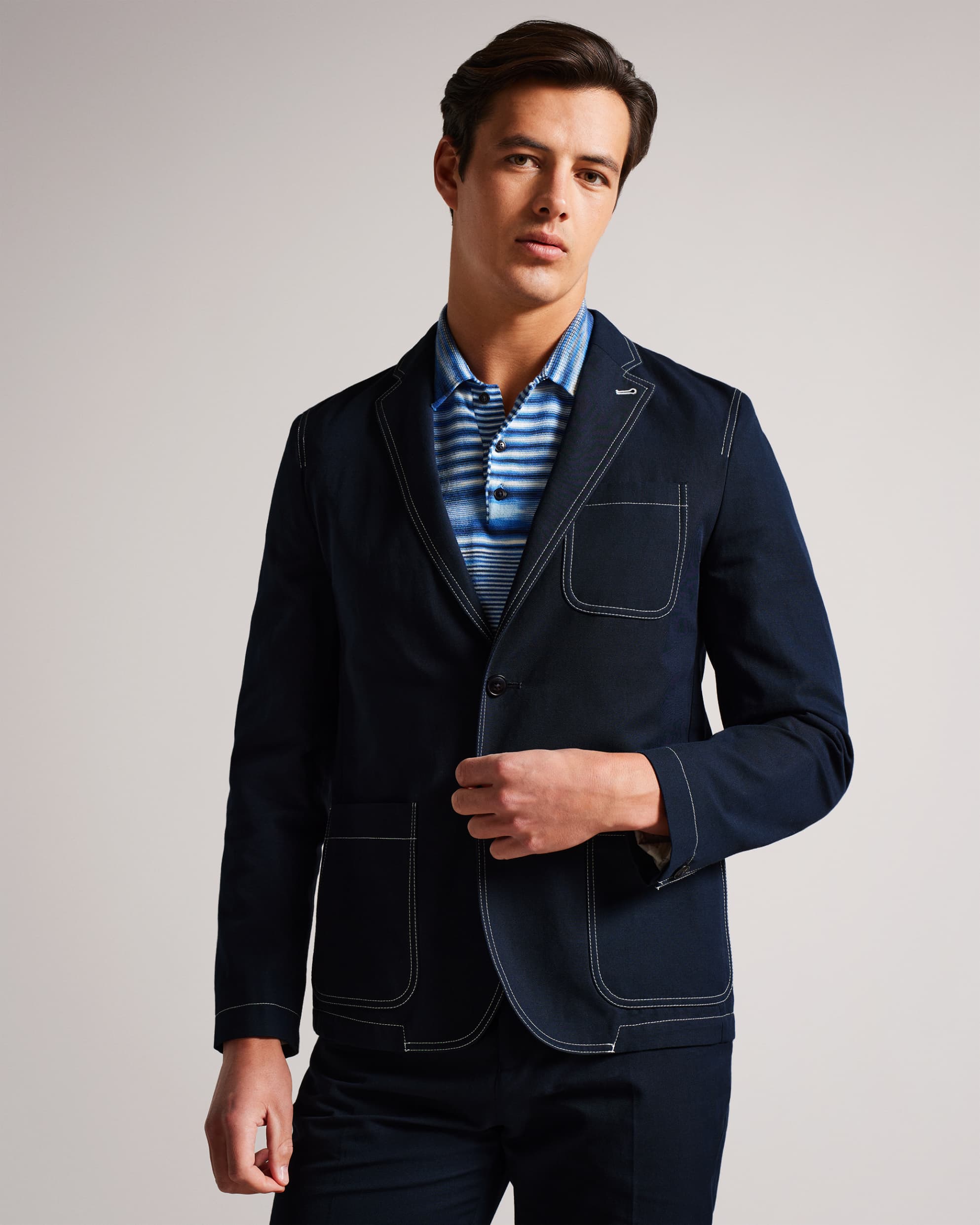 Kilpeck Contrast Stitch Blazer Navy