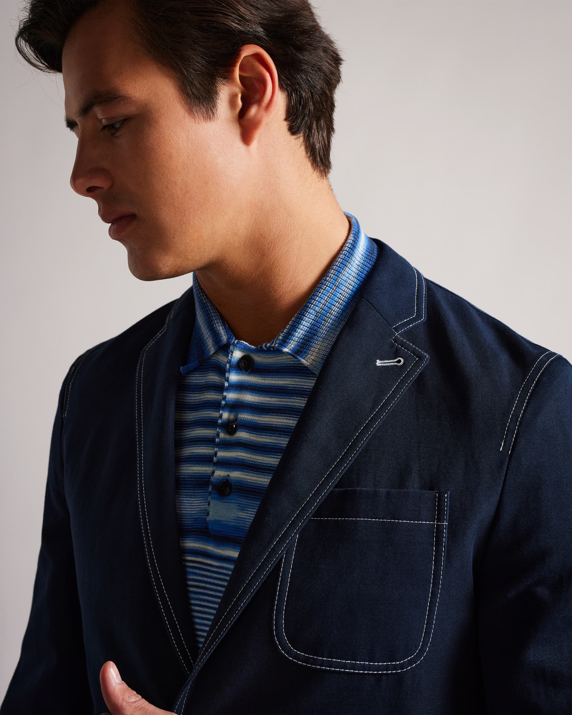 Kilpeck Contrast Stitch Blazer Navy