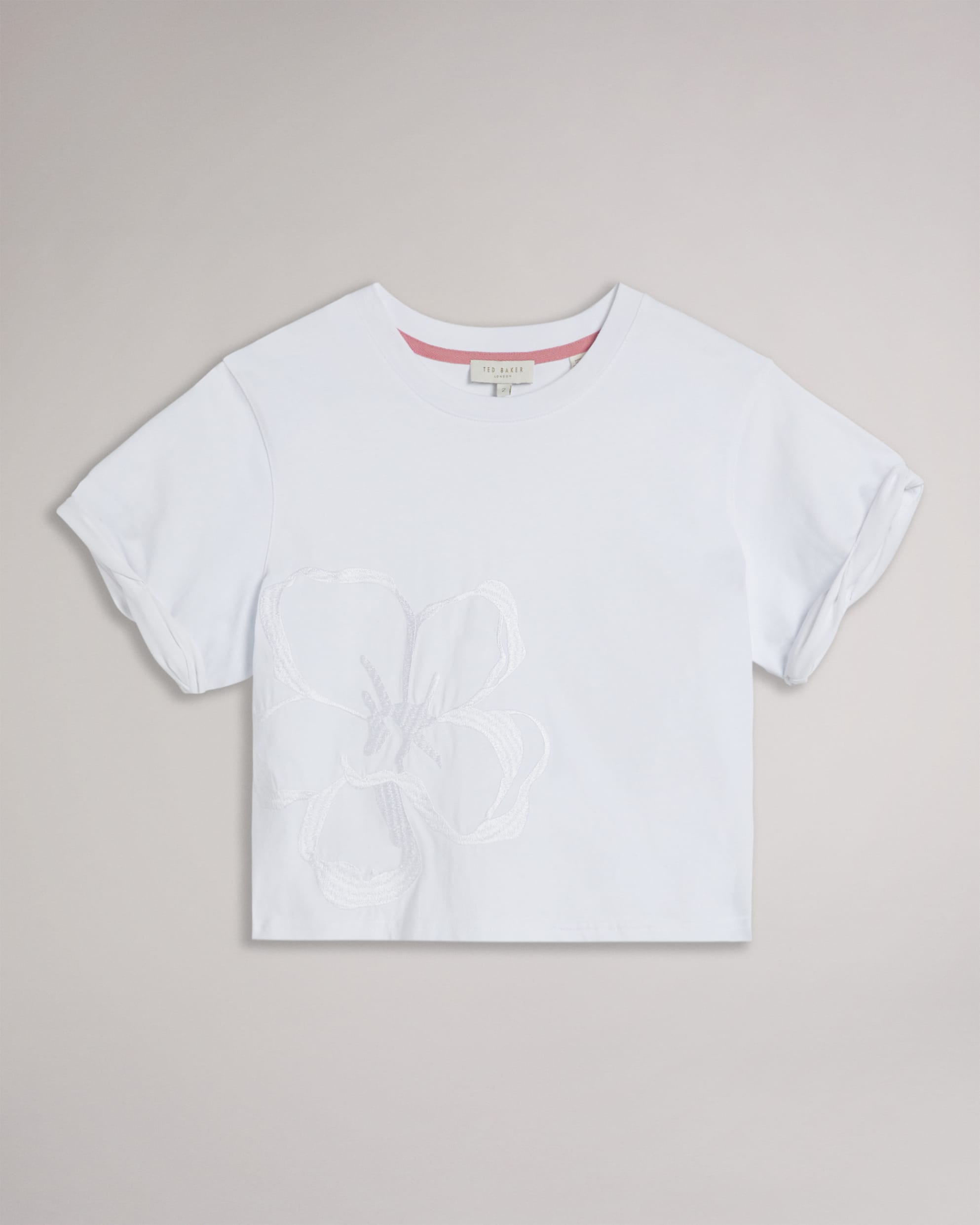Carmyn Roll Sleeve Tee With Satin Stitch Magnolia