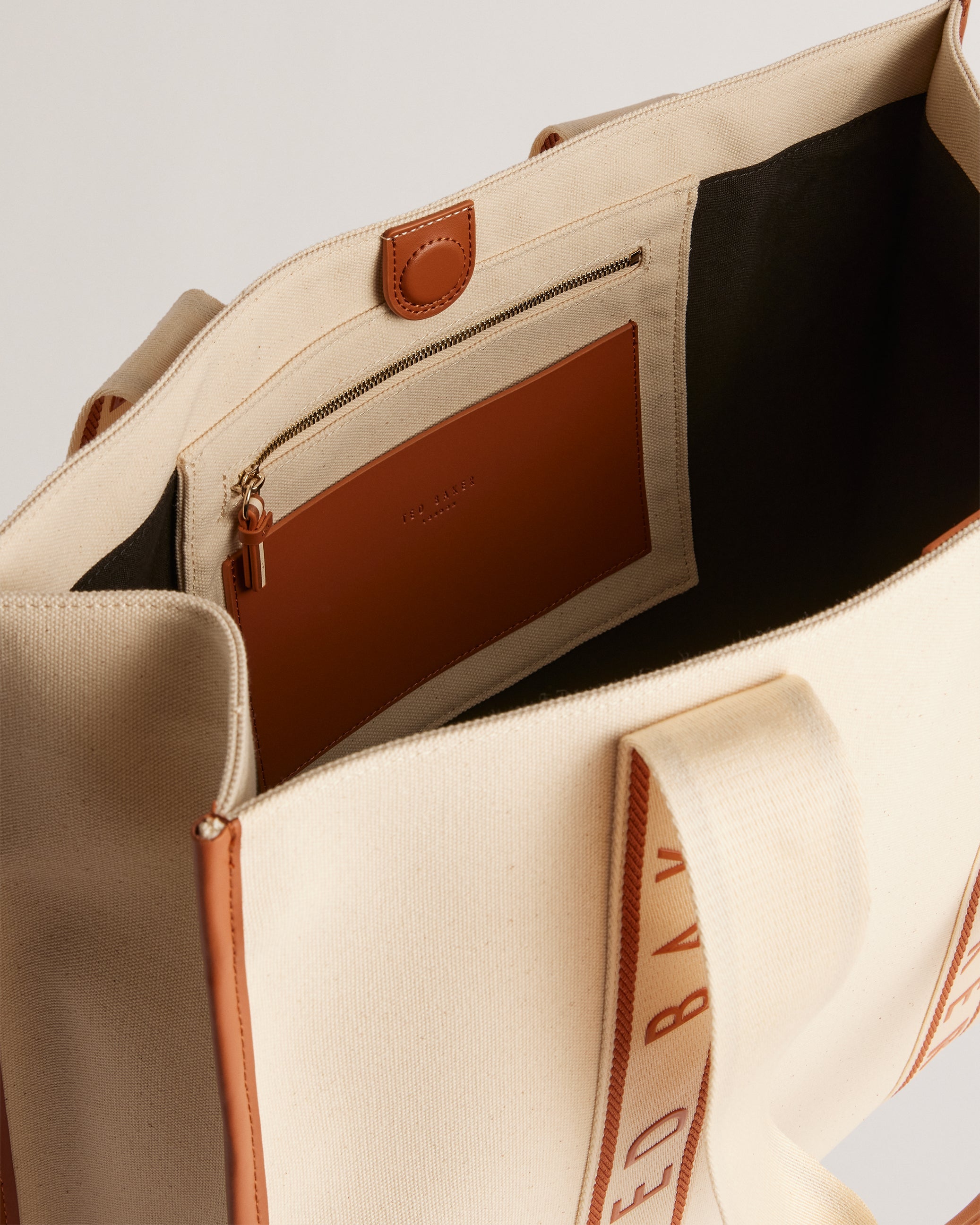Georjey Branded Webbing Canvas Tote Natural