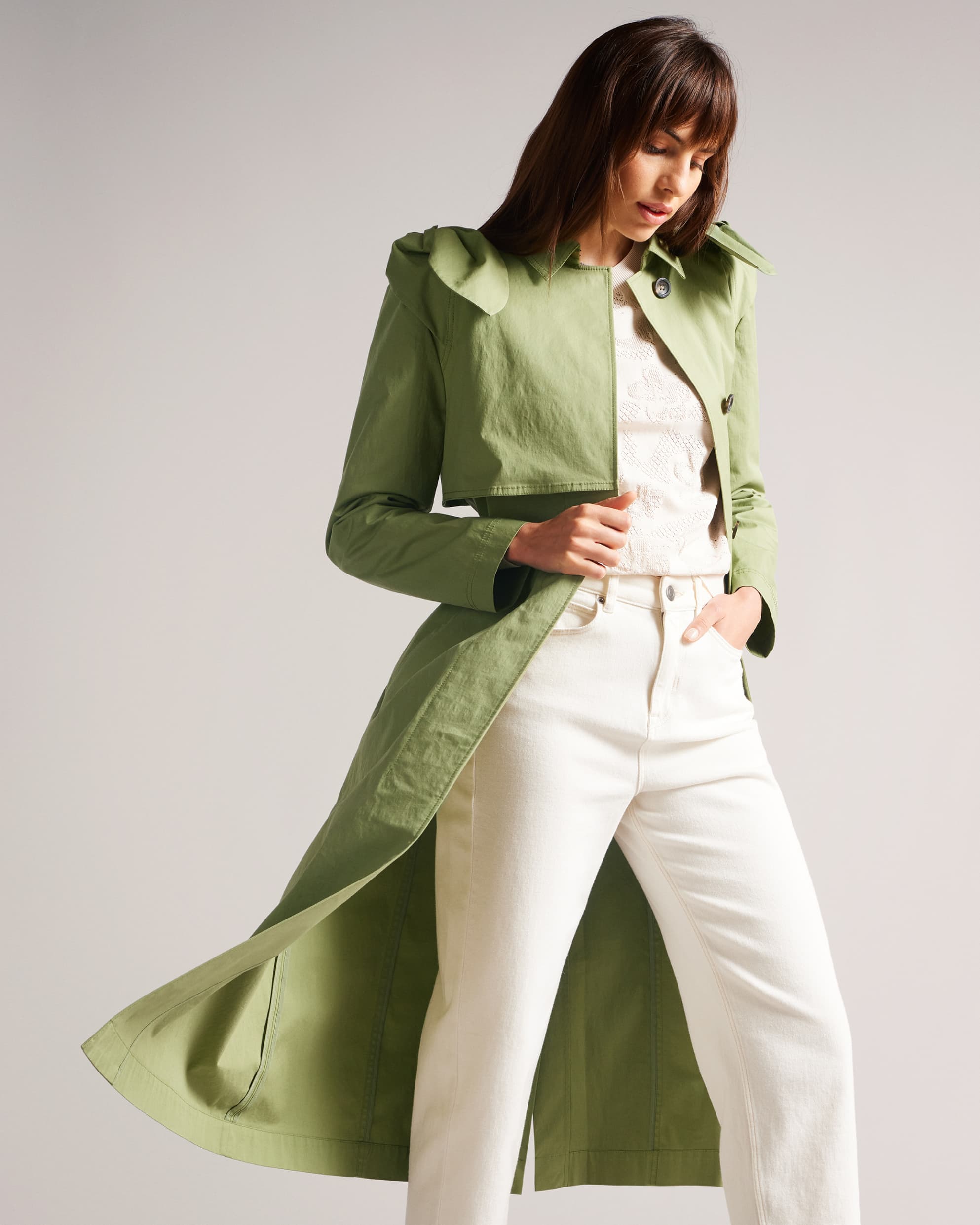 Martna Voluminous Sleeve Trench Coat Mid-Green