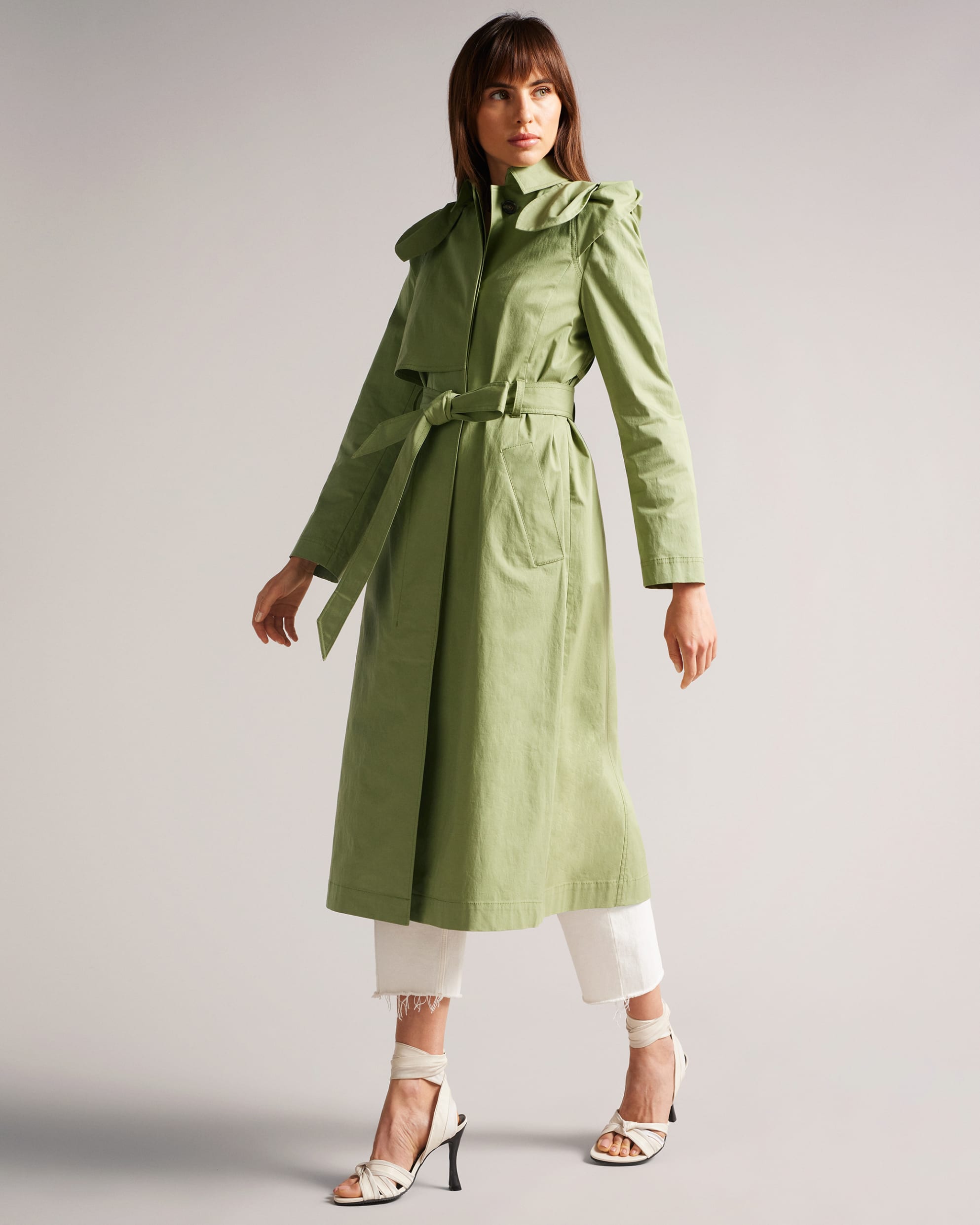 Martna Voluminous Sleeve Trench Coat Mid-Green