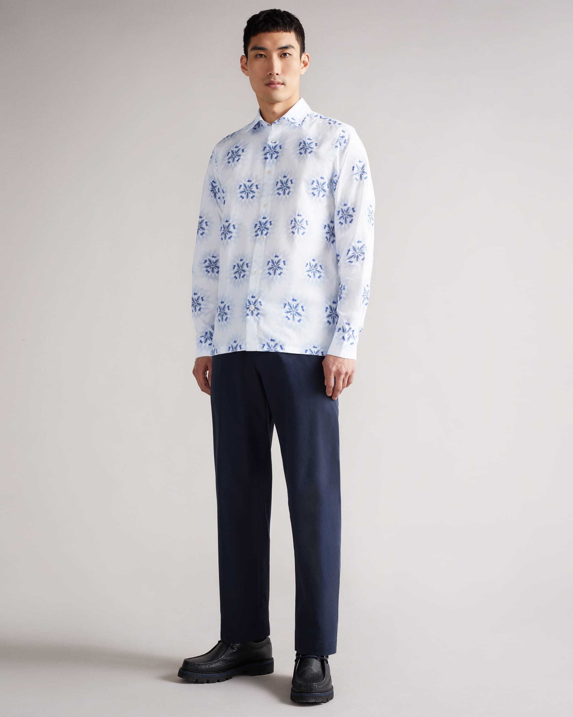 Padlo Ls Floral Printed Shirt White