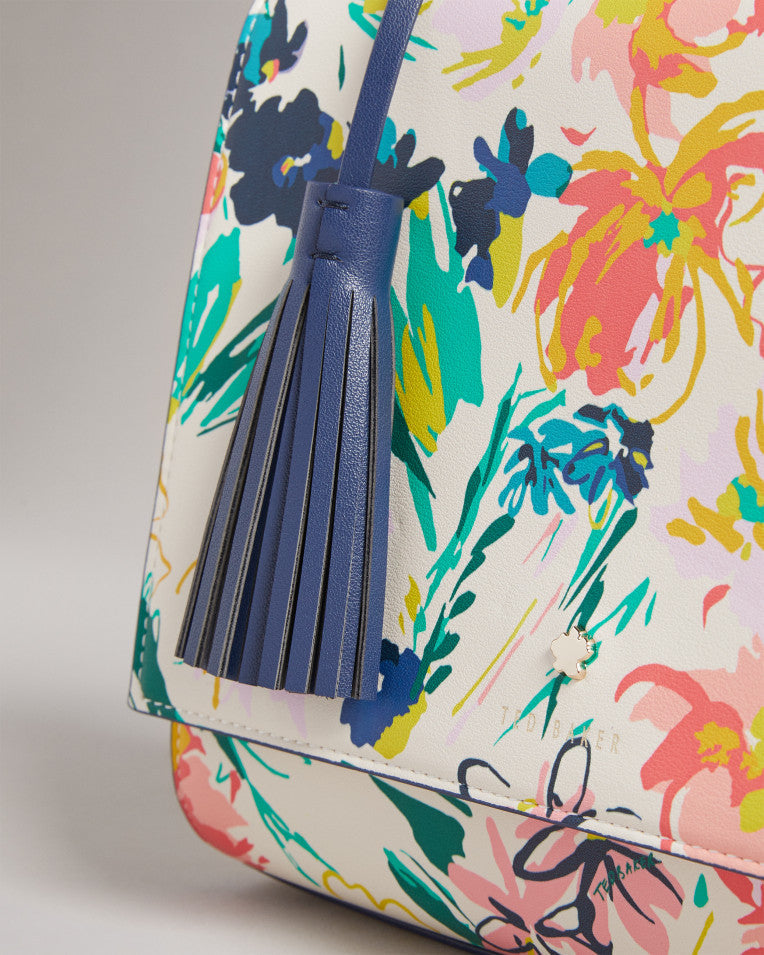 Mellena Magnolia Floral Non Leather Tote White