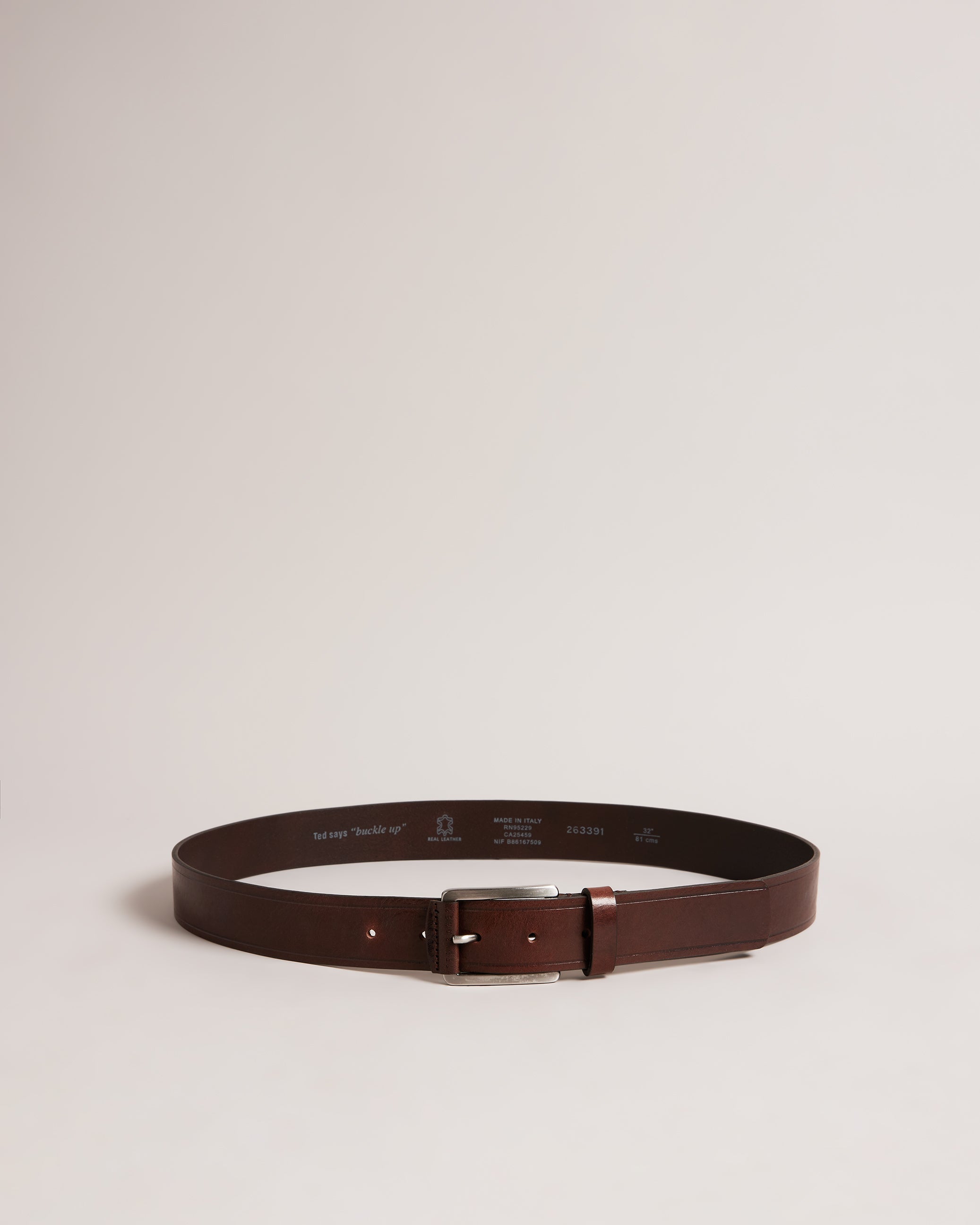 Linded Embossed Leather Belt Brown