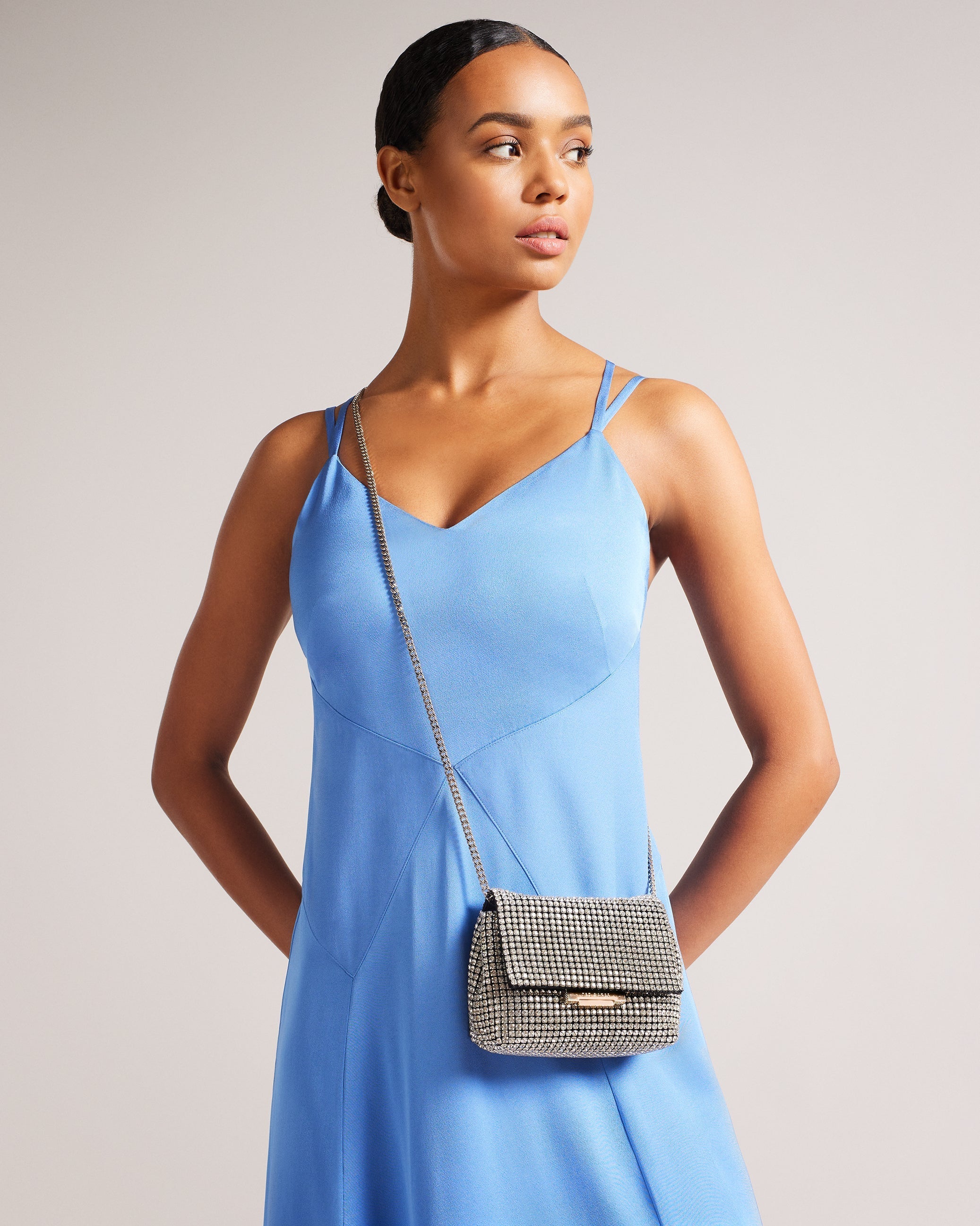 Gliters Crystal Mini Cross Body Bag Silver