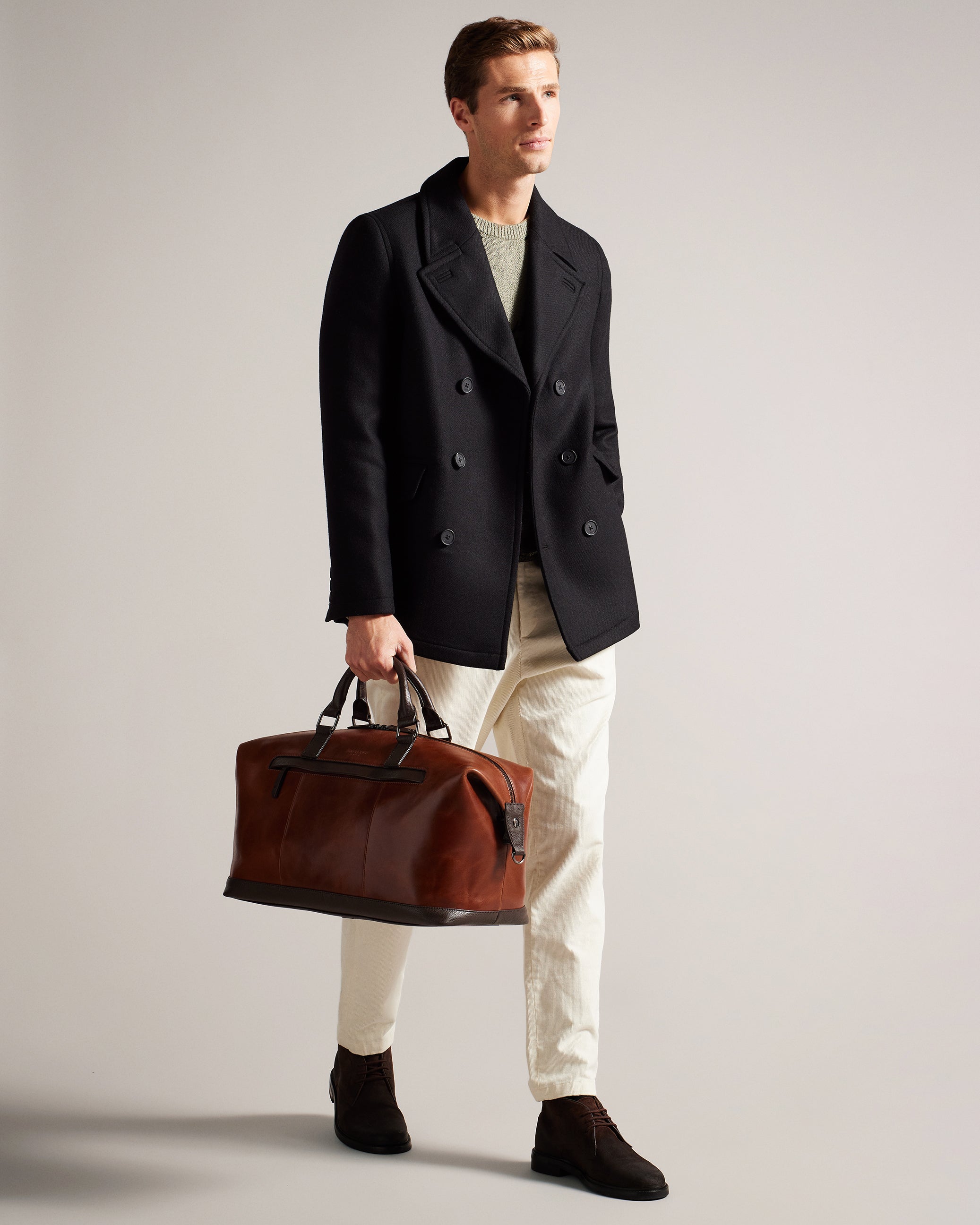 Raygon Leather Holdall With Webbing Strap