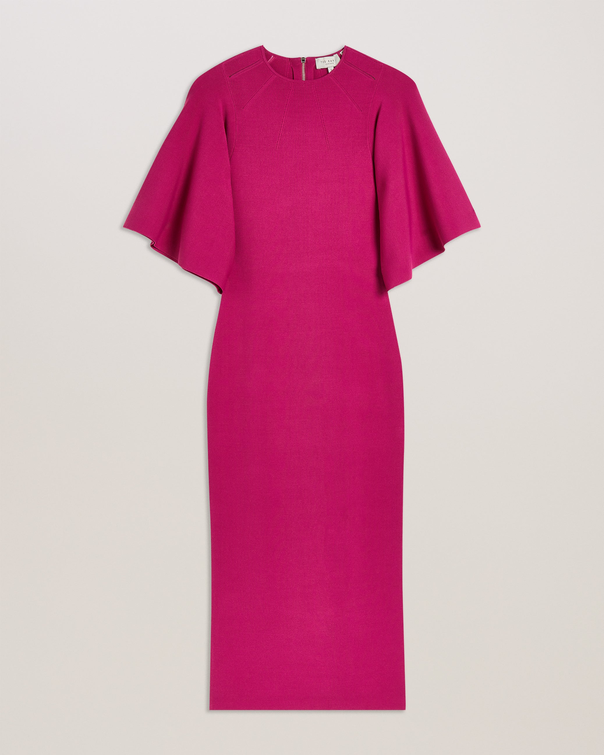Lounia Fluted Sleeve Knitted Bodycon Midi Dress Brt-Pink