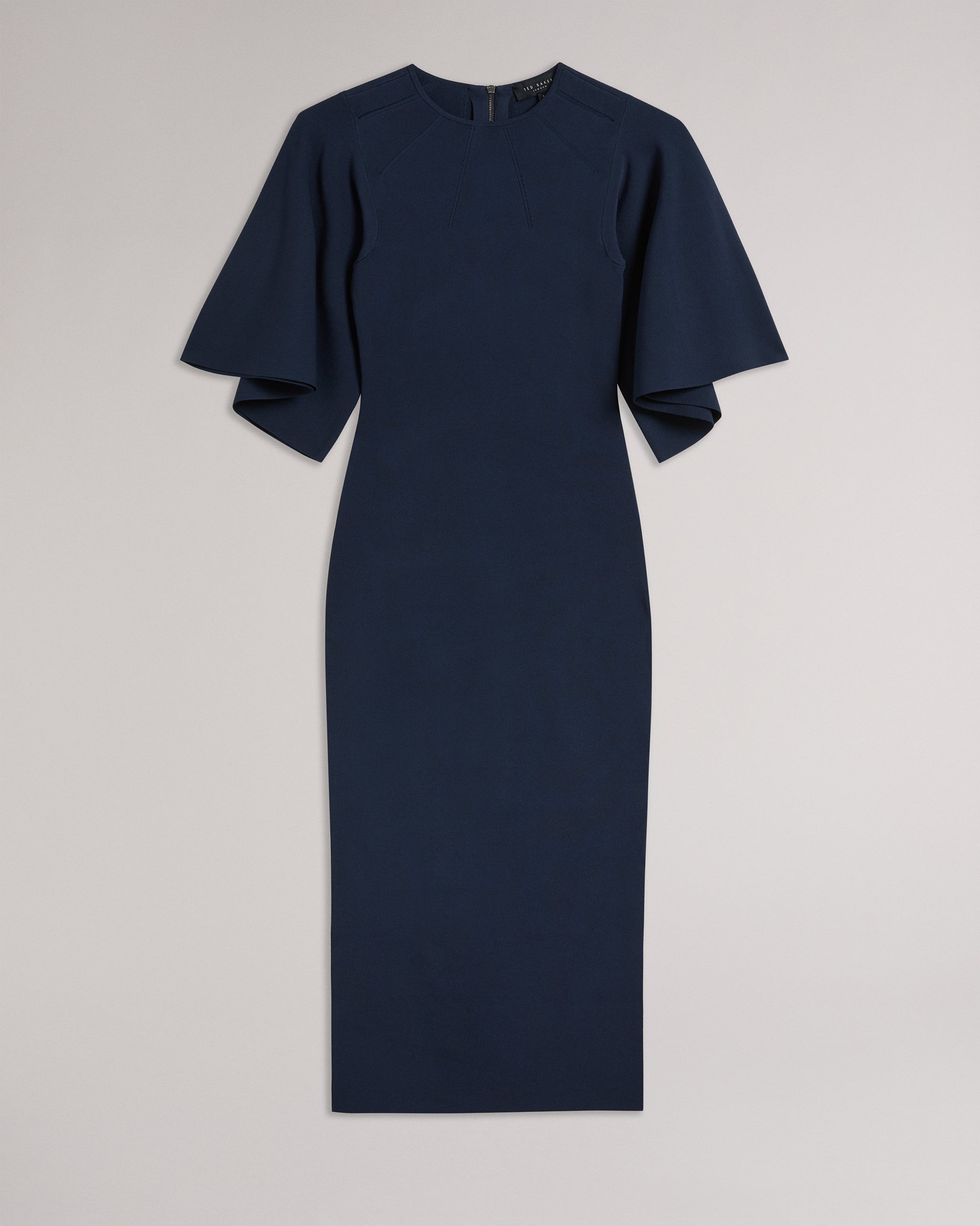 Lounia Fluted Sleeve Knitted Bodycon Midi Dress Dk-Blue