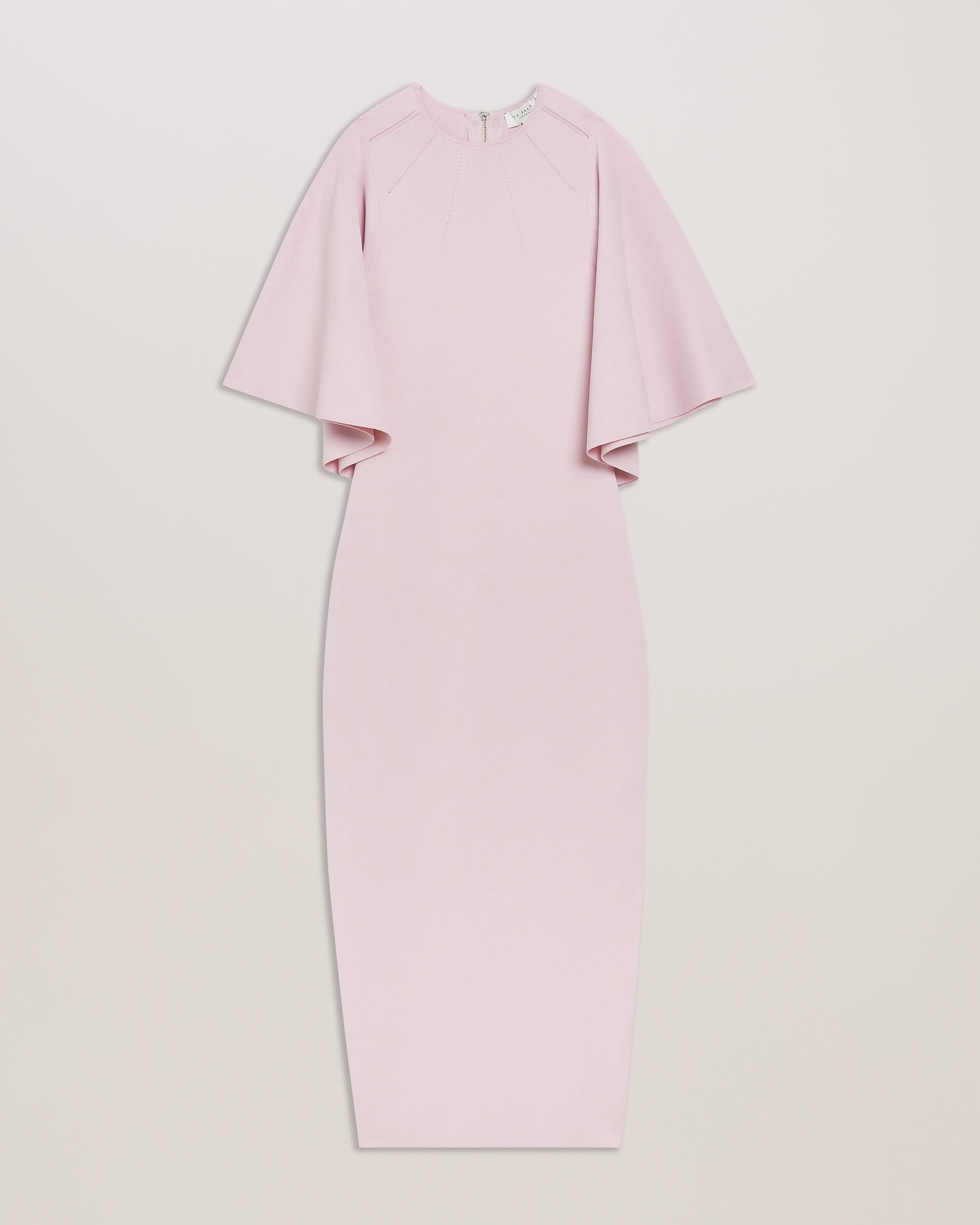 Lounia Fluted Sleeve Knitted Bodycon Midi Dress Lt-Pink