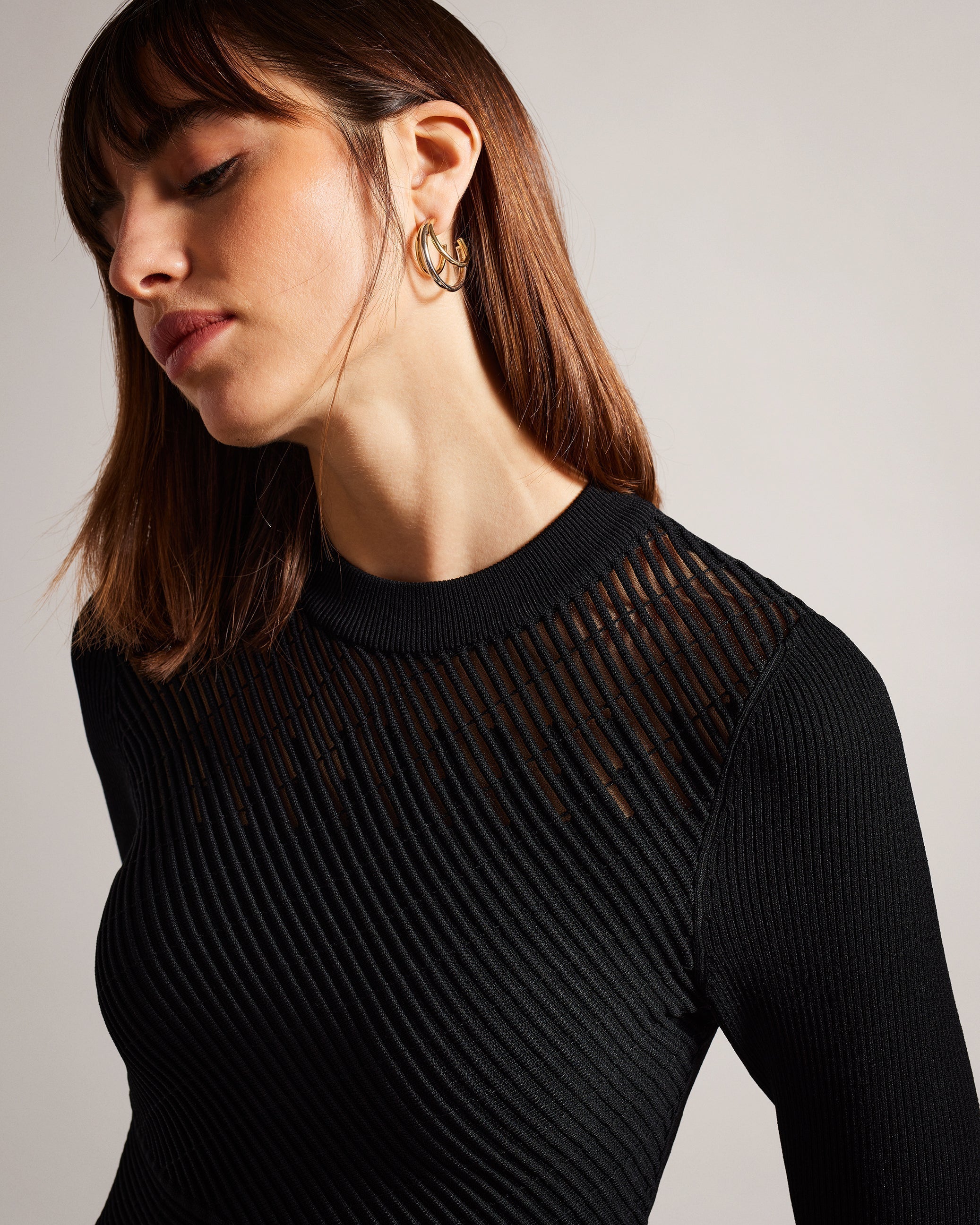 Latinia Textured A-Line Midi Dress Black