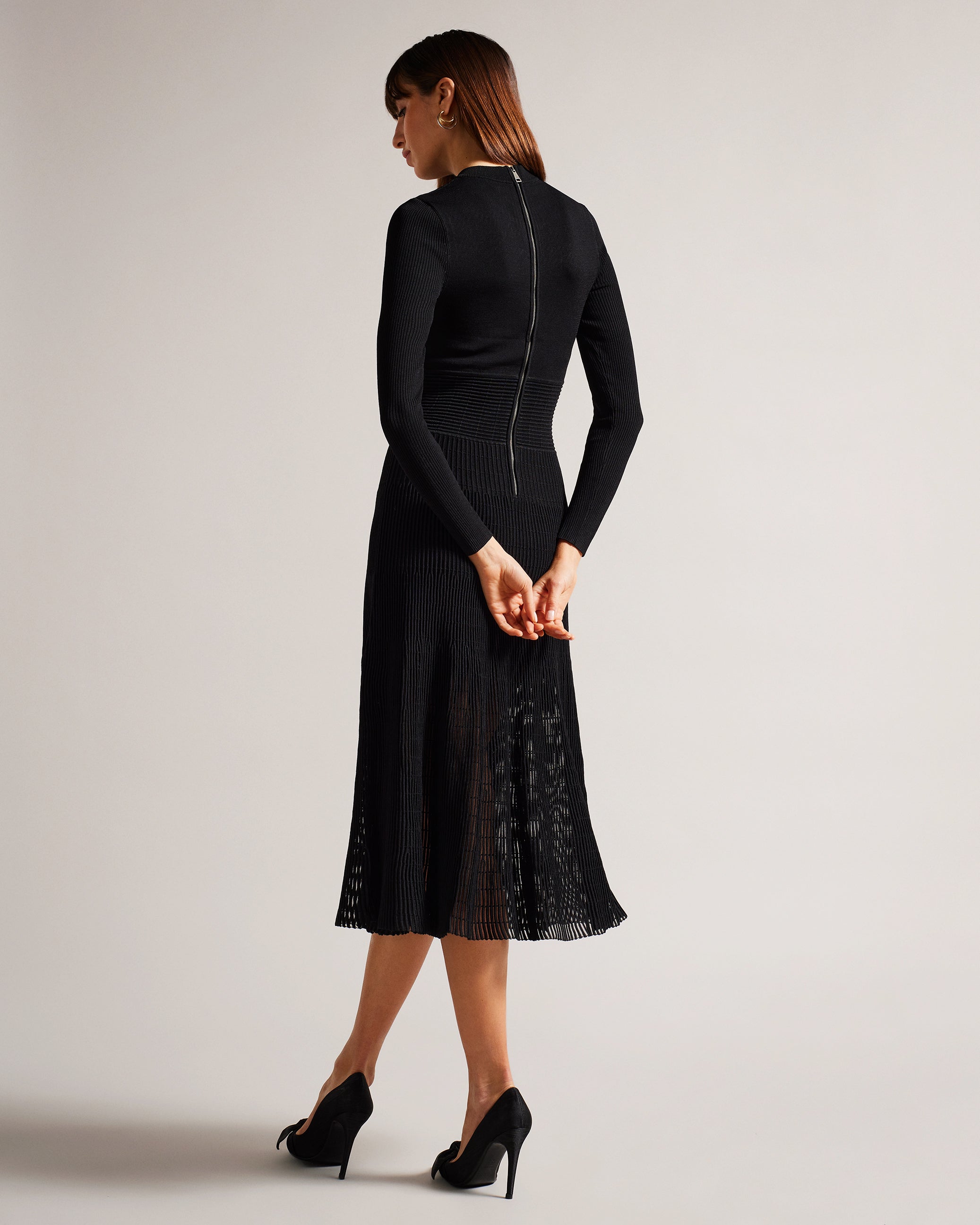 Latinia Textured A-Line Midi Dress Black