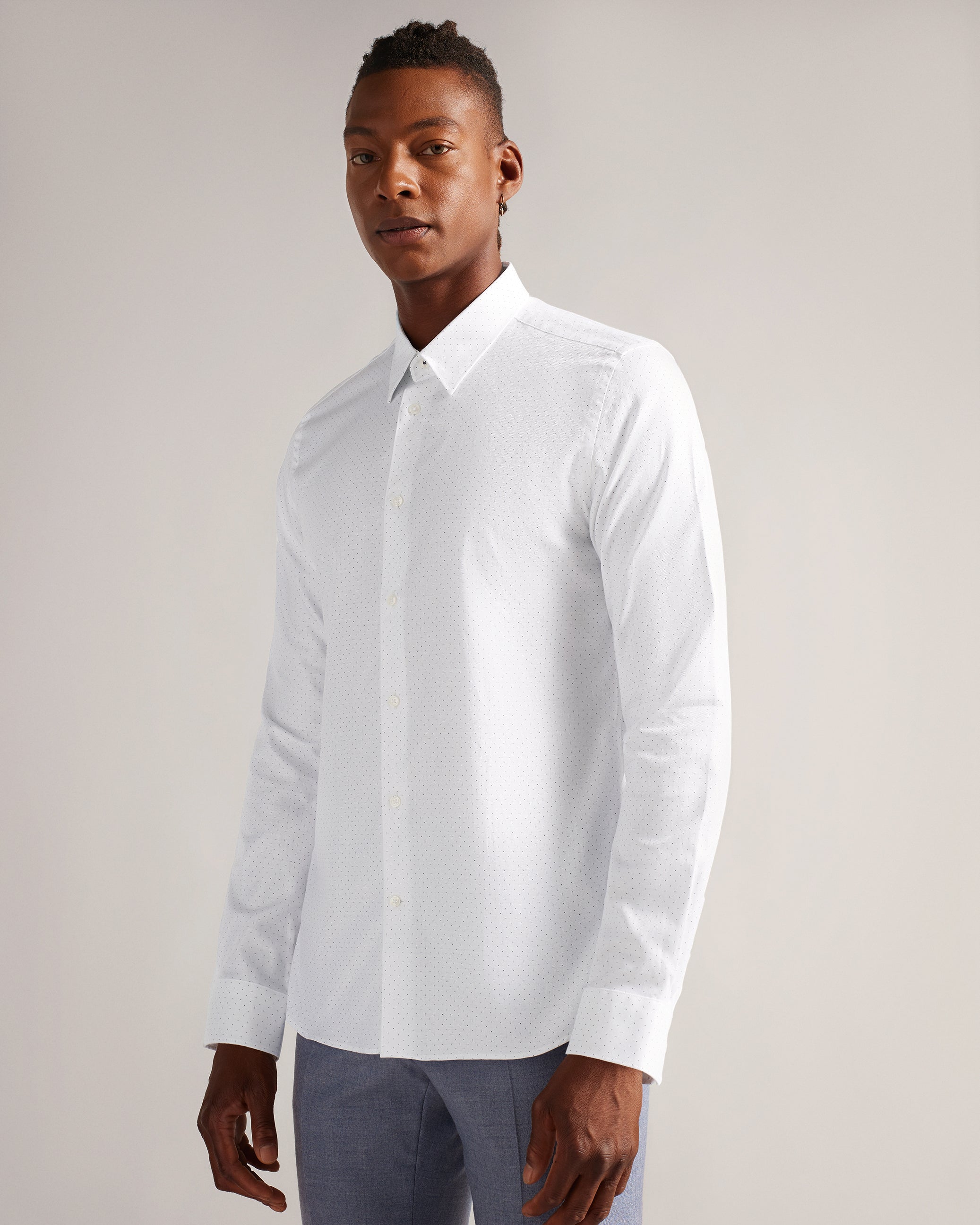 Hysopss Ls Patterned Slim Fit Shirt White