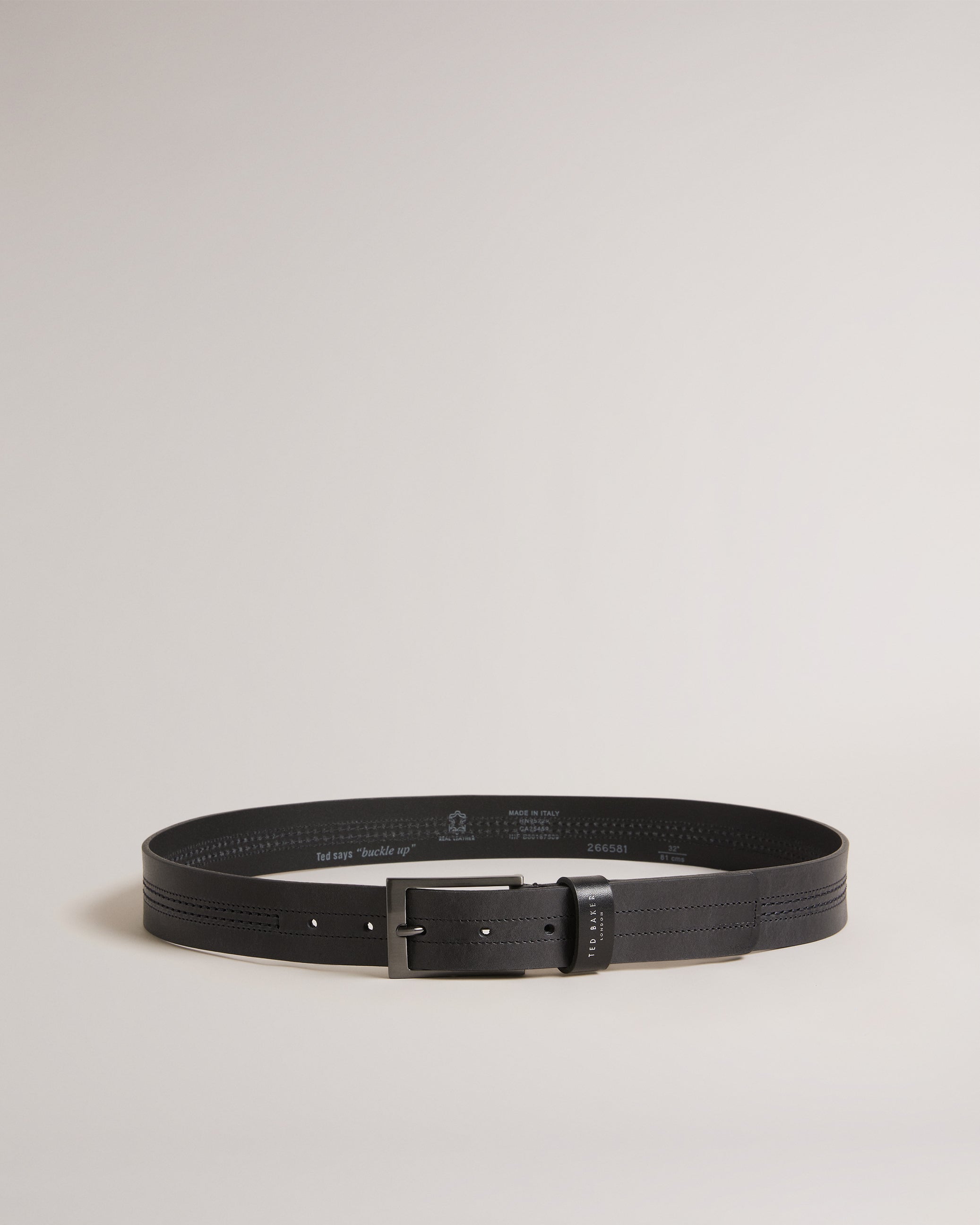 Crisic Stitch Detail Leather Belt Black