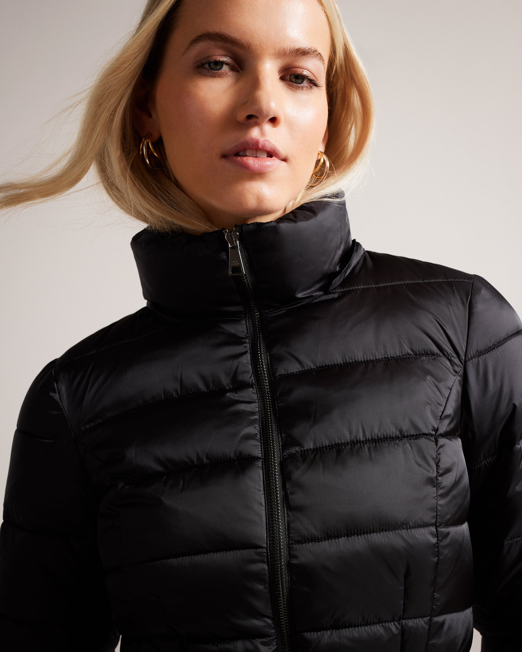 Abbiiee Belted Padded Coat With Detachable Hood Black