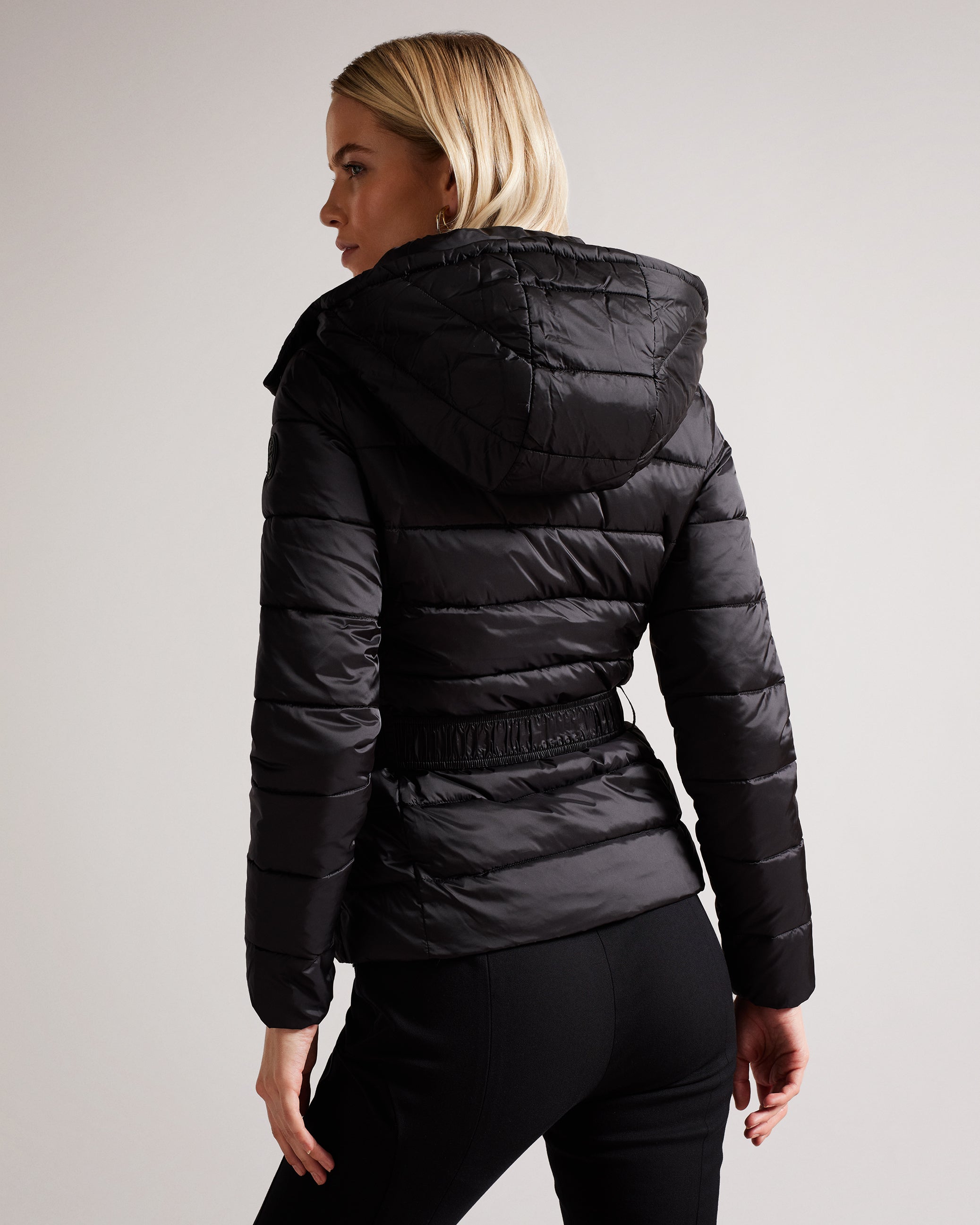 Abbiiee Belted Padded Coat With Detachable Hood Black