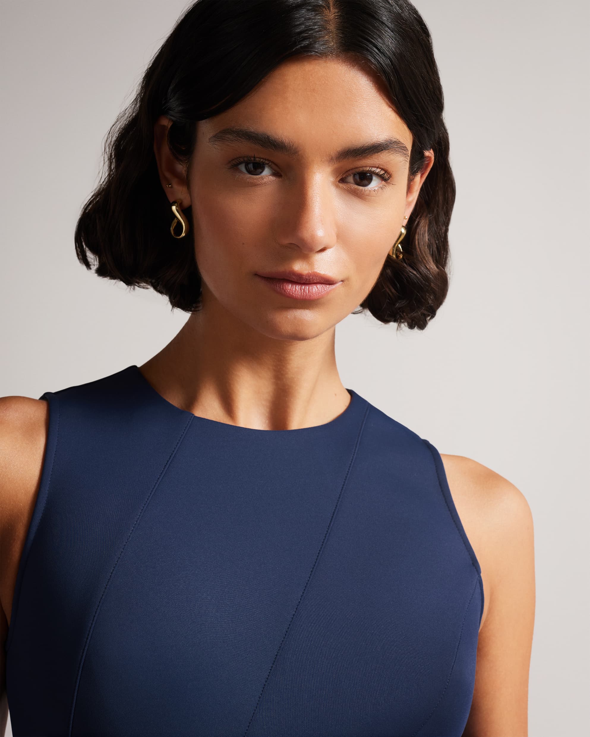 Buxie Plain Neoprene Skater Dress Dk-Navy