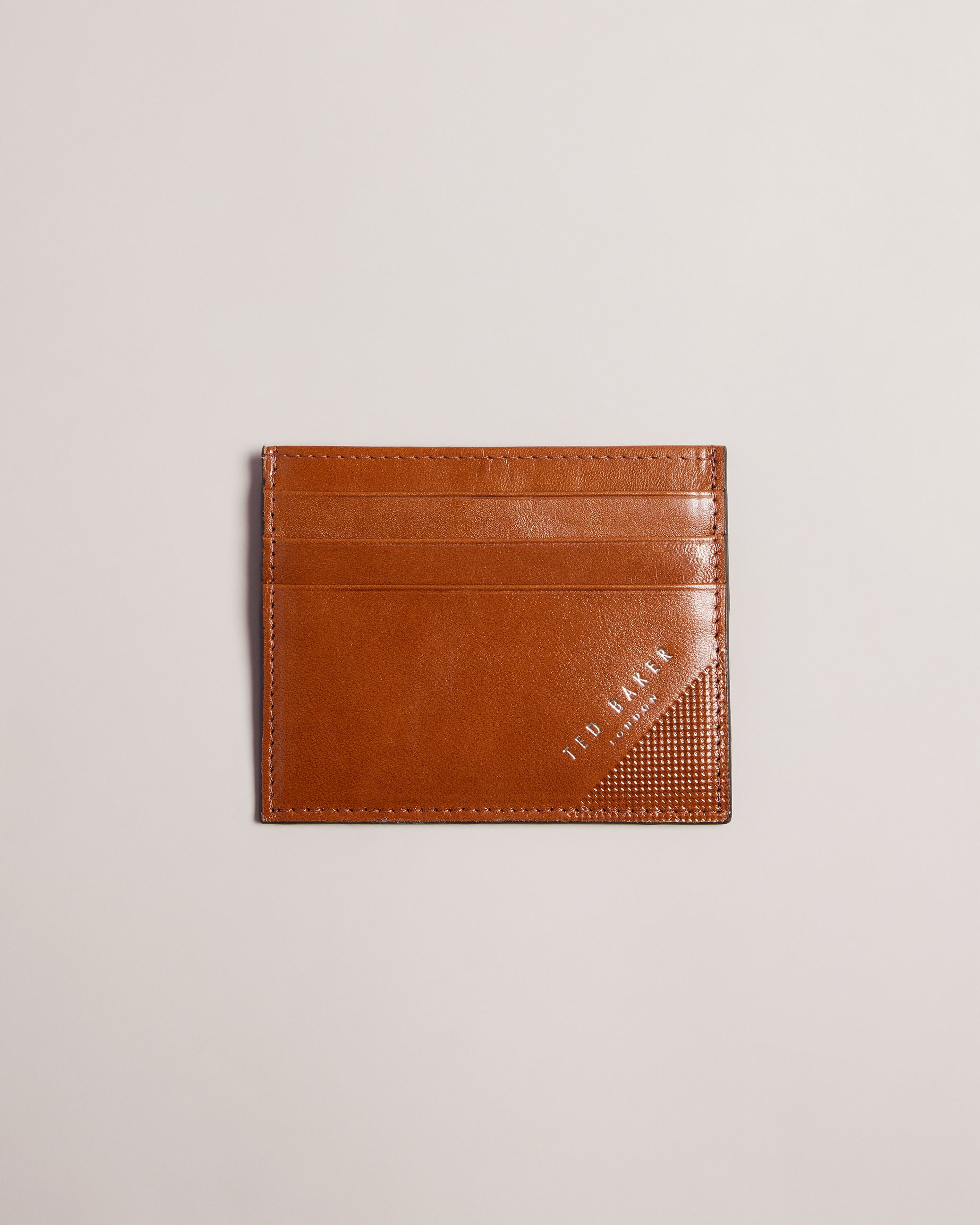Raffle Embossed Corner Leather Card Holder Tan