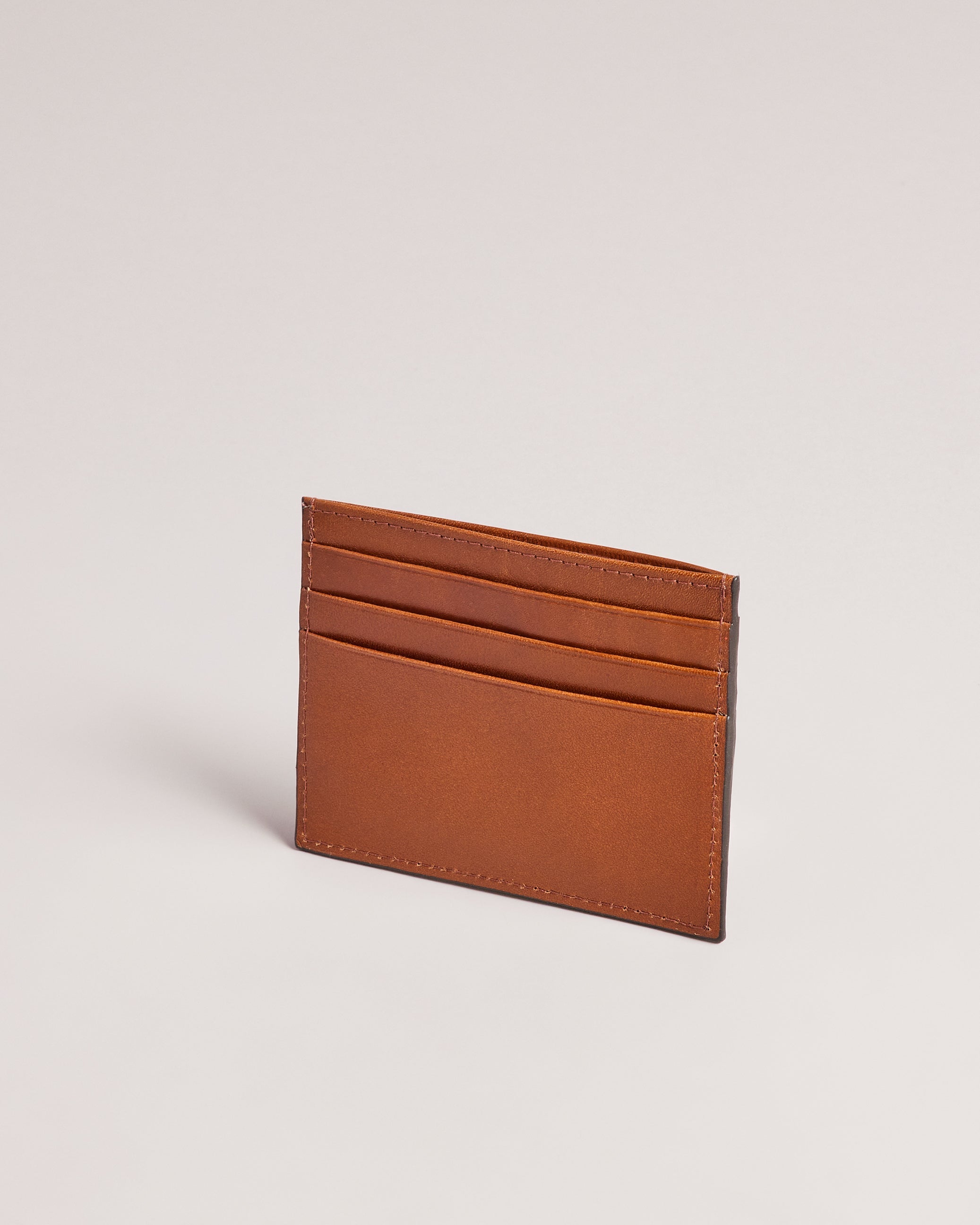 Raffle Embossed Corner Leather Card Holder Tan