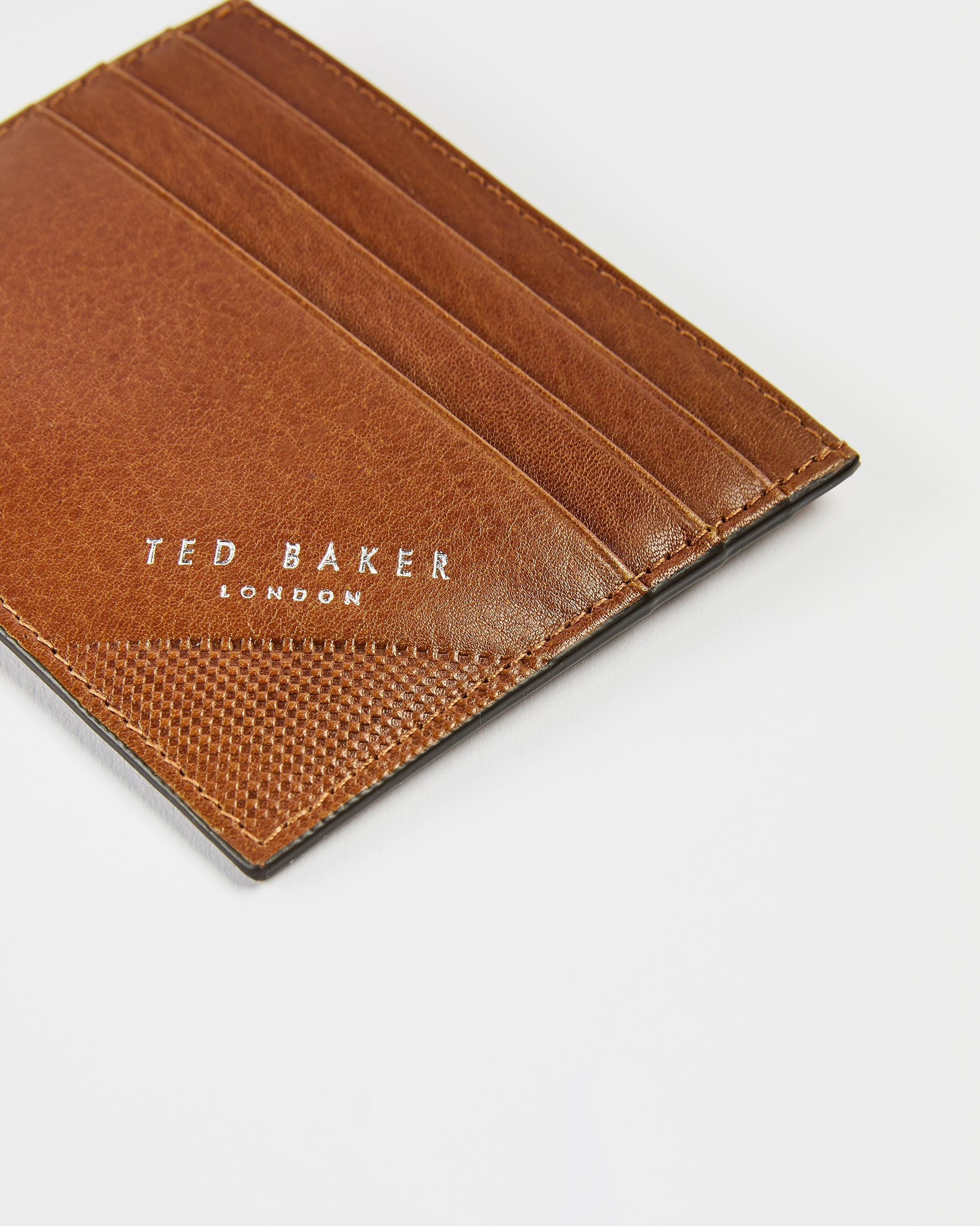 Raffle Embossed Corner Leather Card Holder Tan
