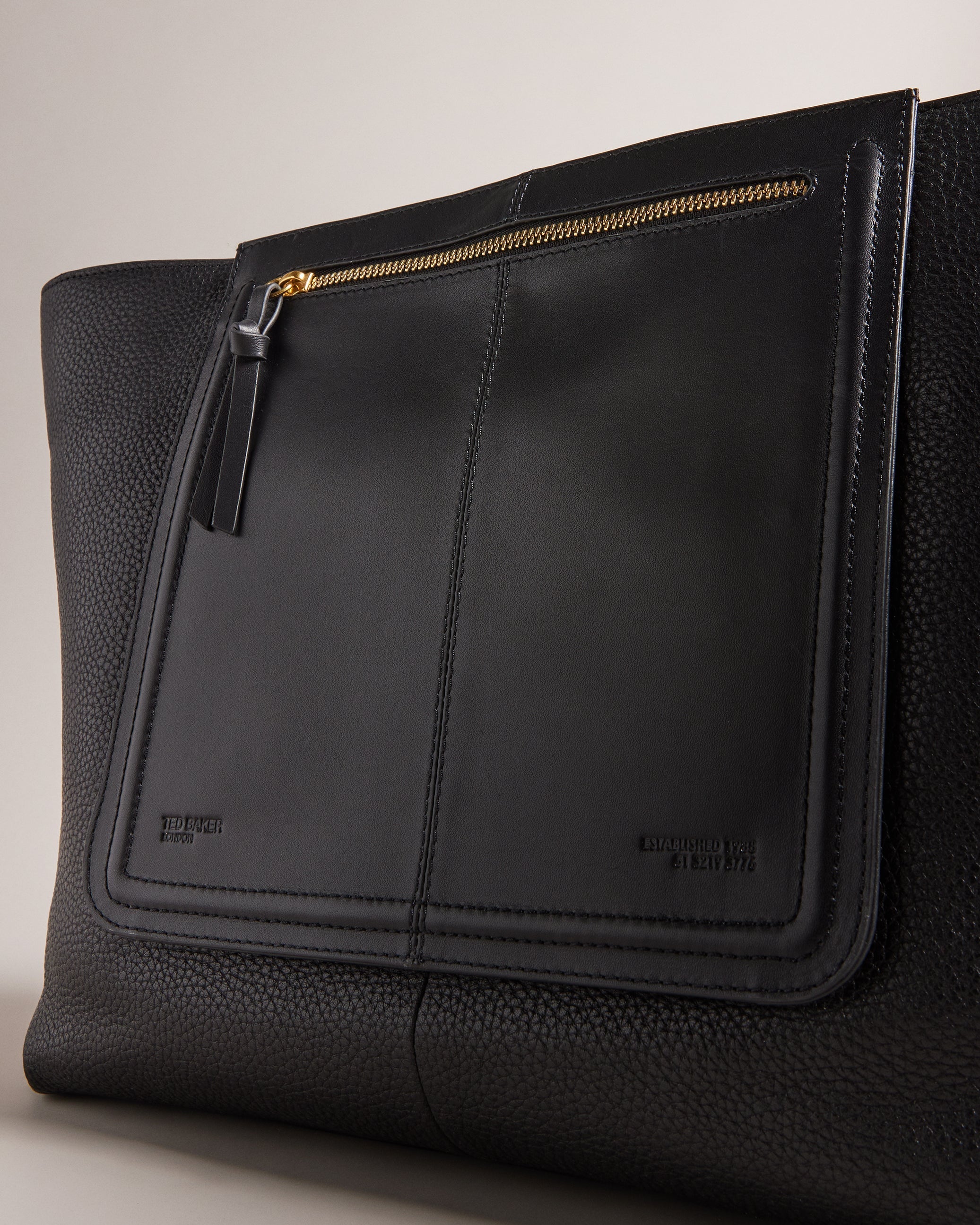 Nish Soft Grainy Leather Tote Bag Black